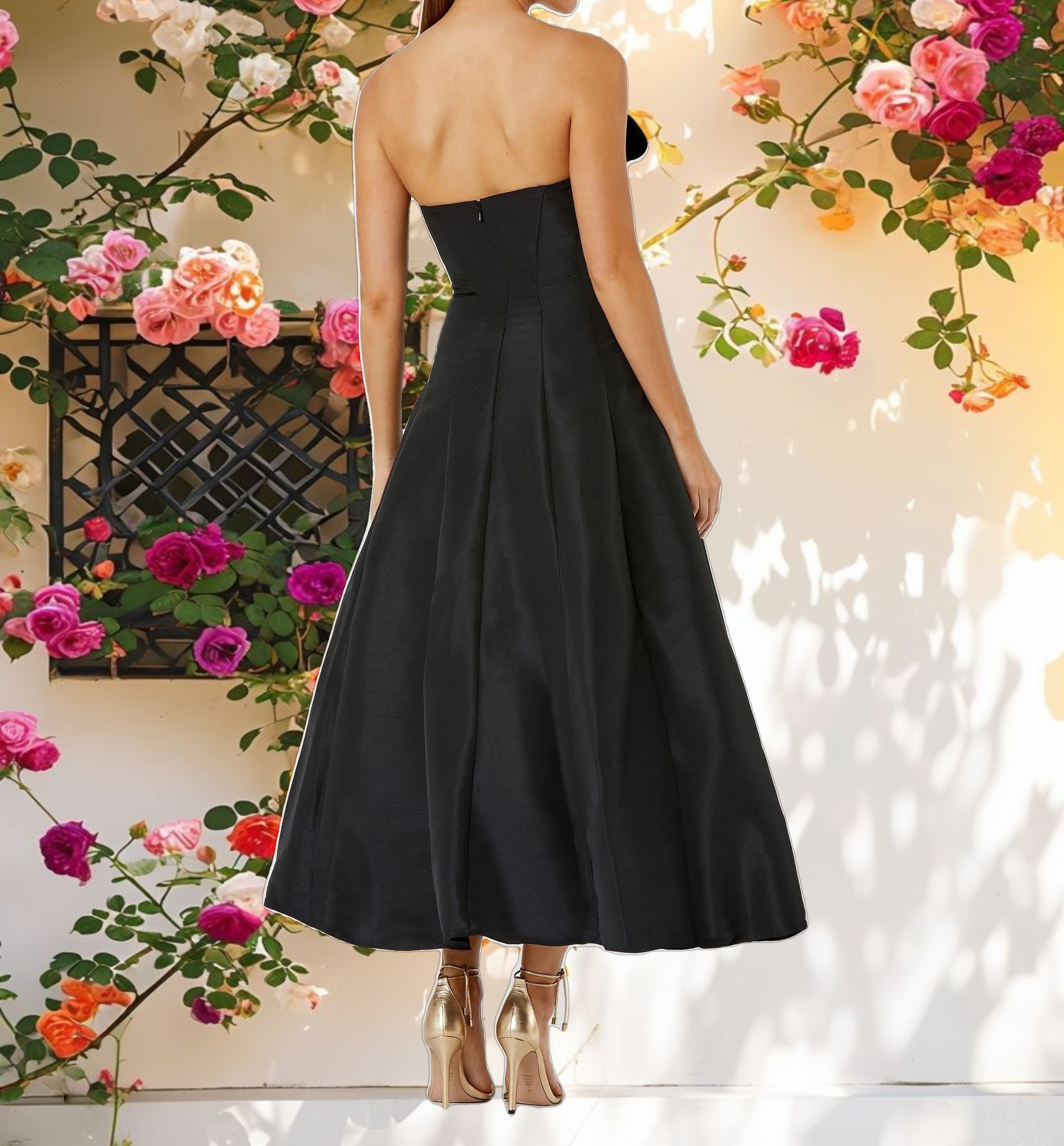 Statement Bow A Line Tea Length Dress