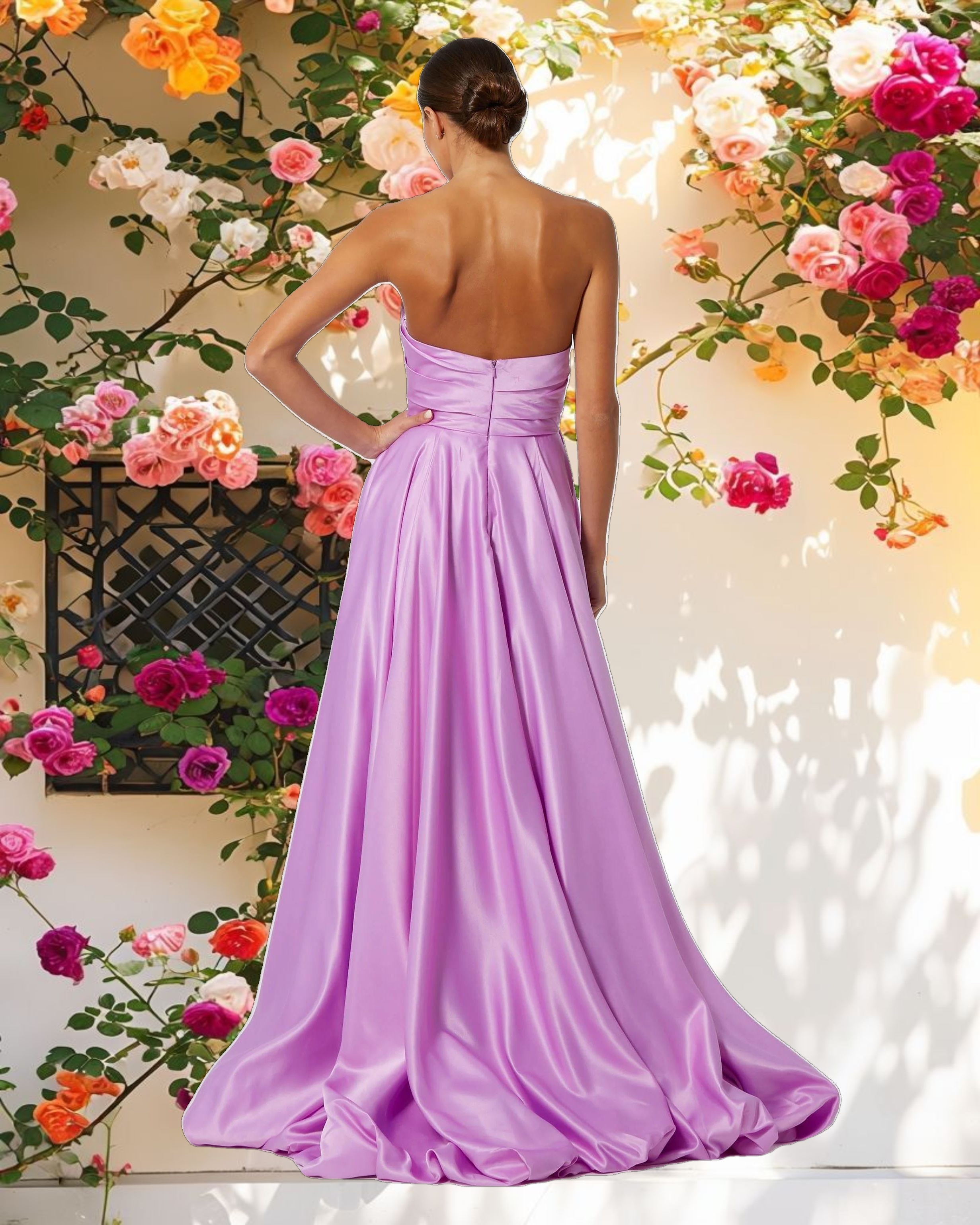 Purple Ruched High Low Gown