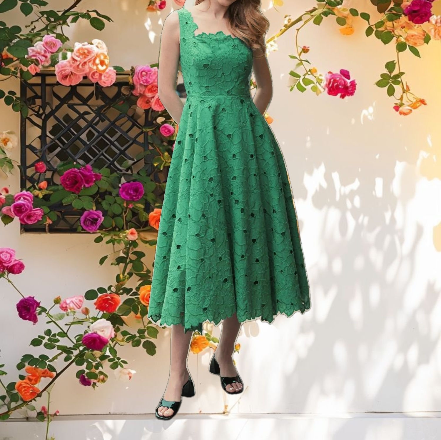 Stitched Bloom A Line Midi Dress