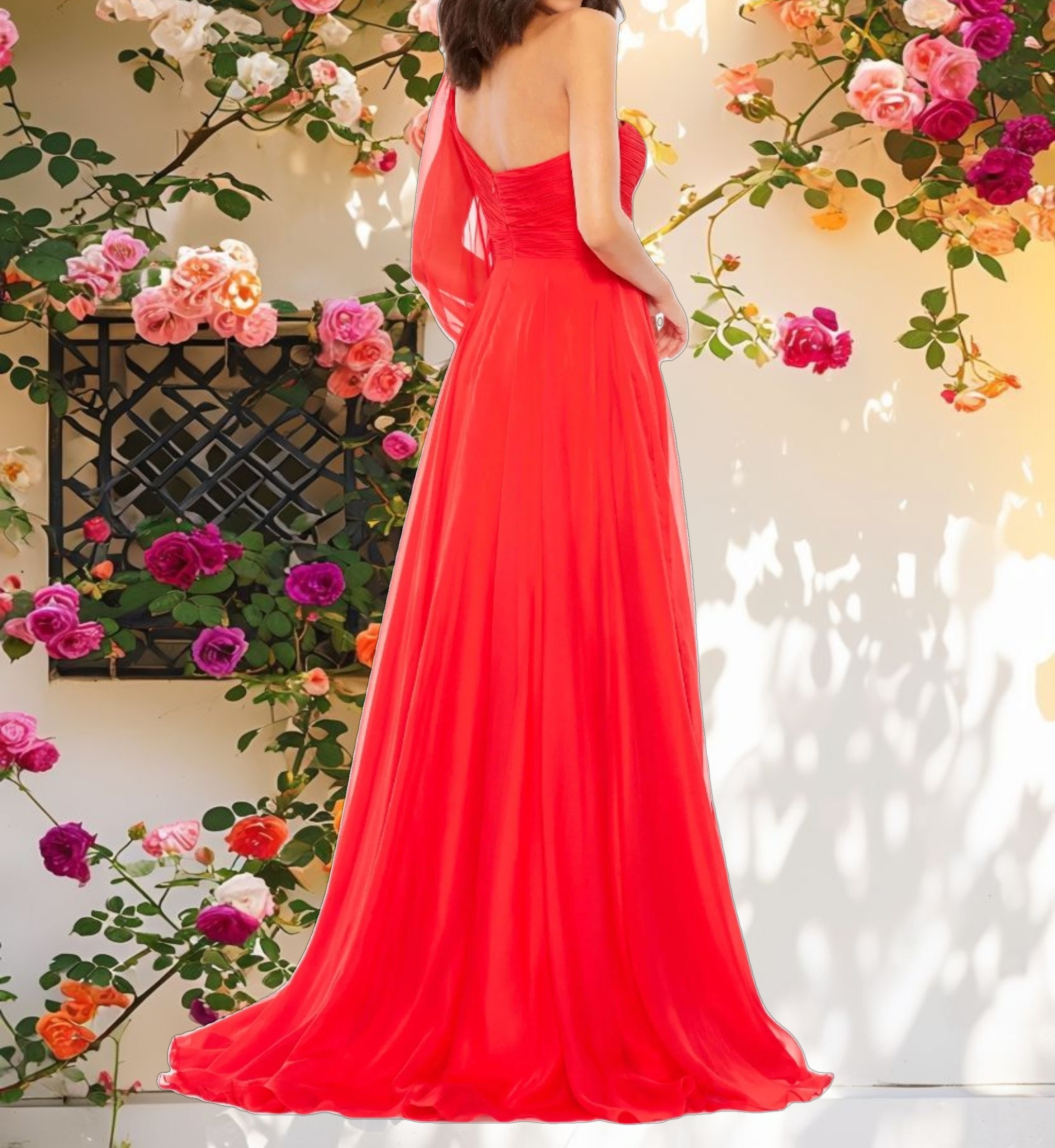 Flowy One Sleeve Chiffon Gown