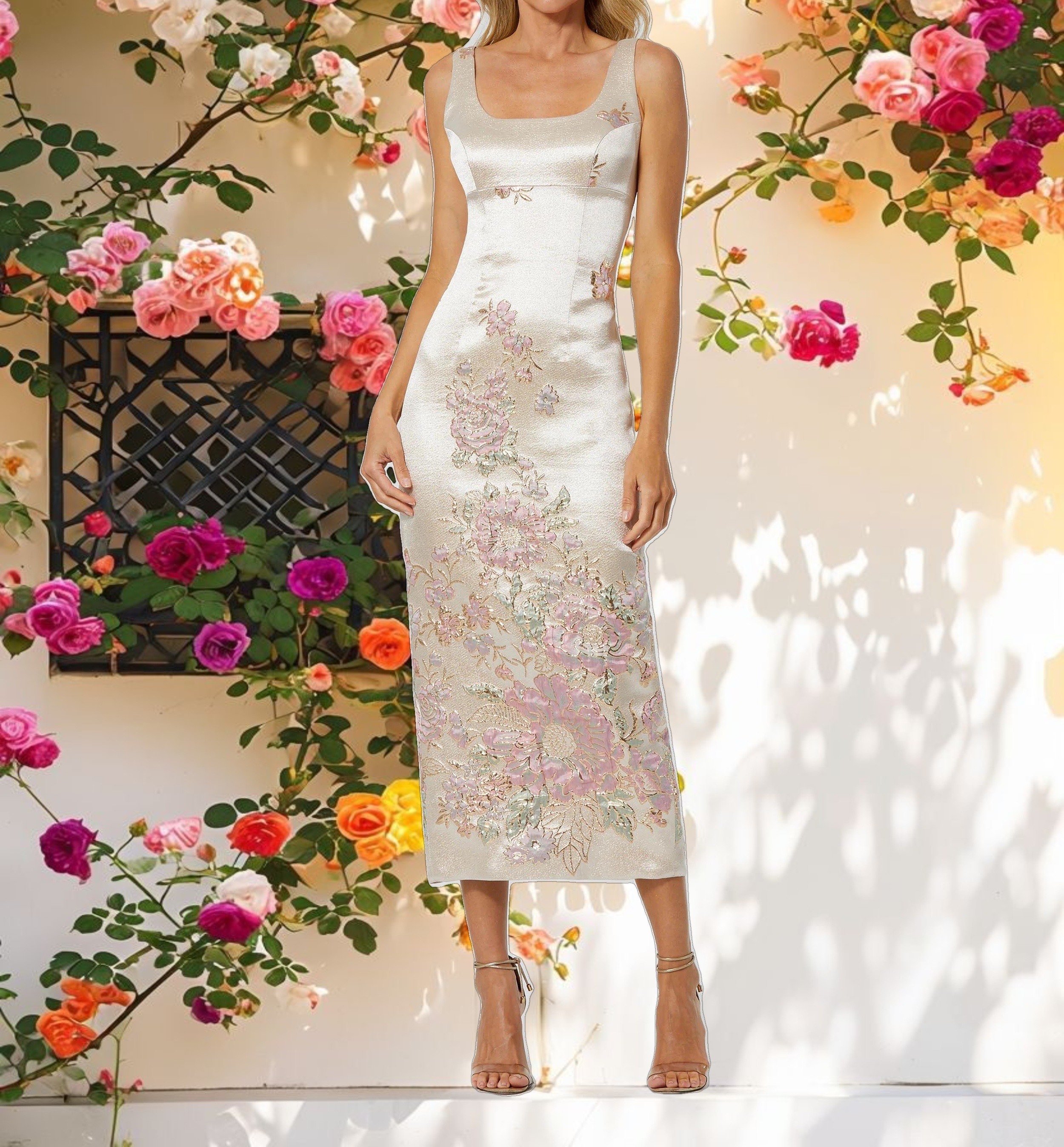 Scooped Midori Bustier Brocade Midi Dress