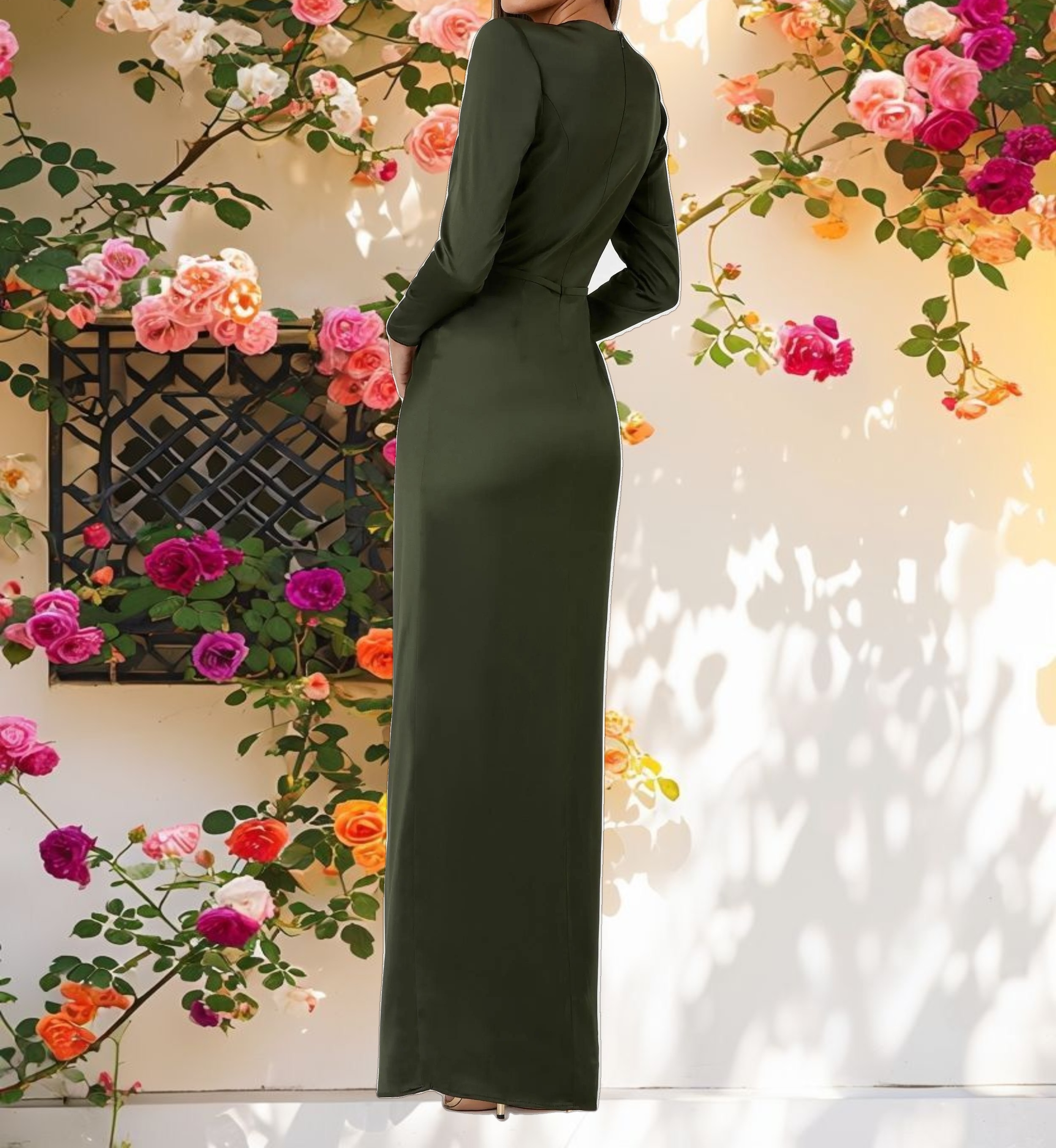 Elegant Long Sleeve Draped Gown