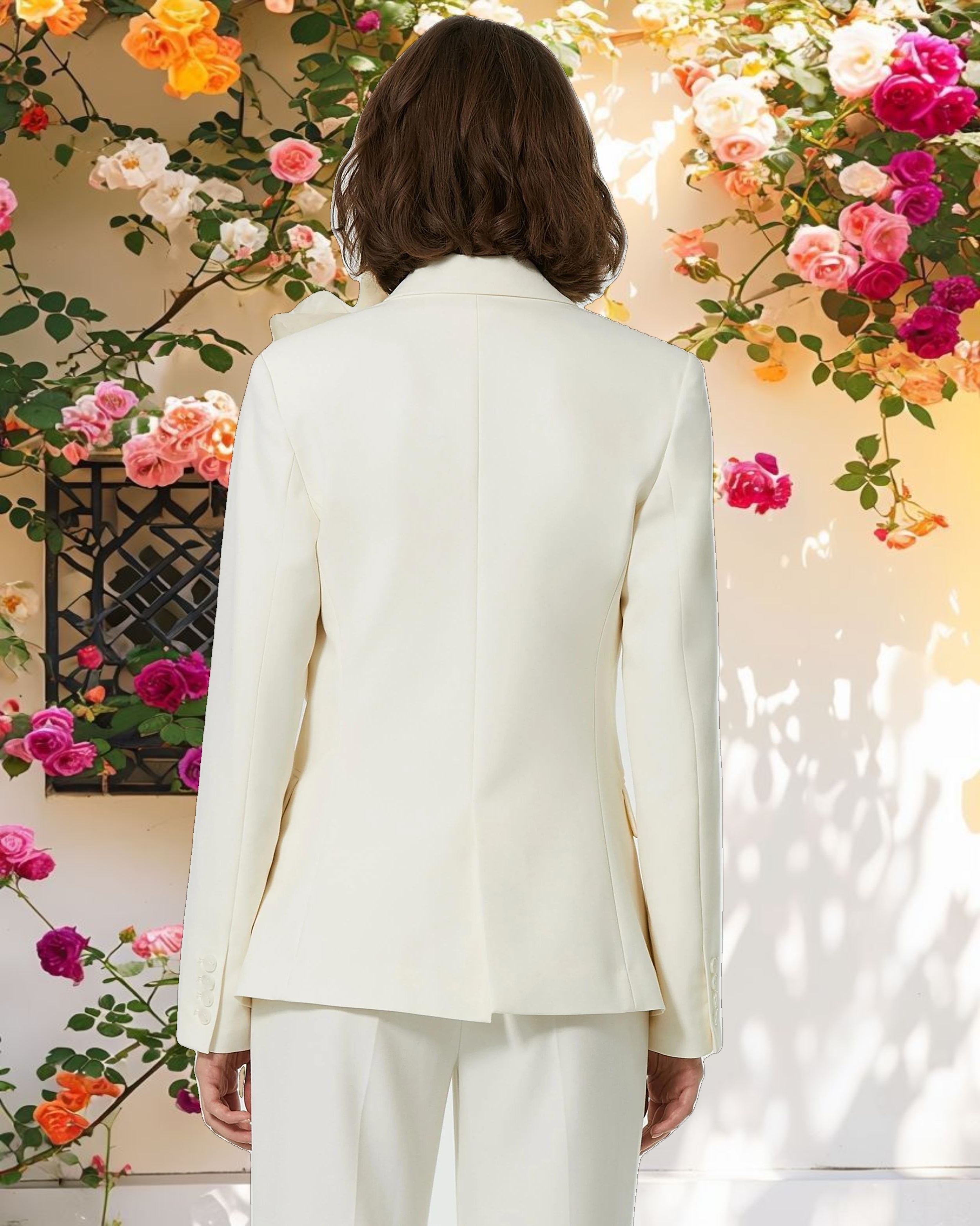 Classic Crepe Blazer Jacket With Flower