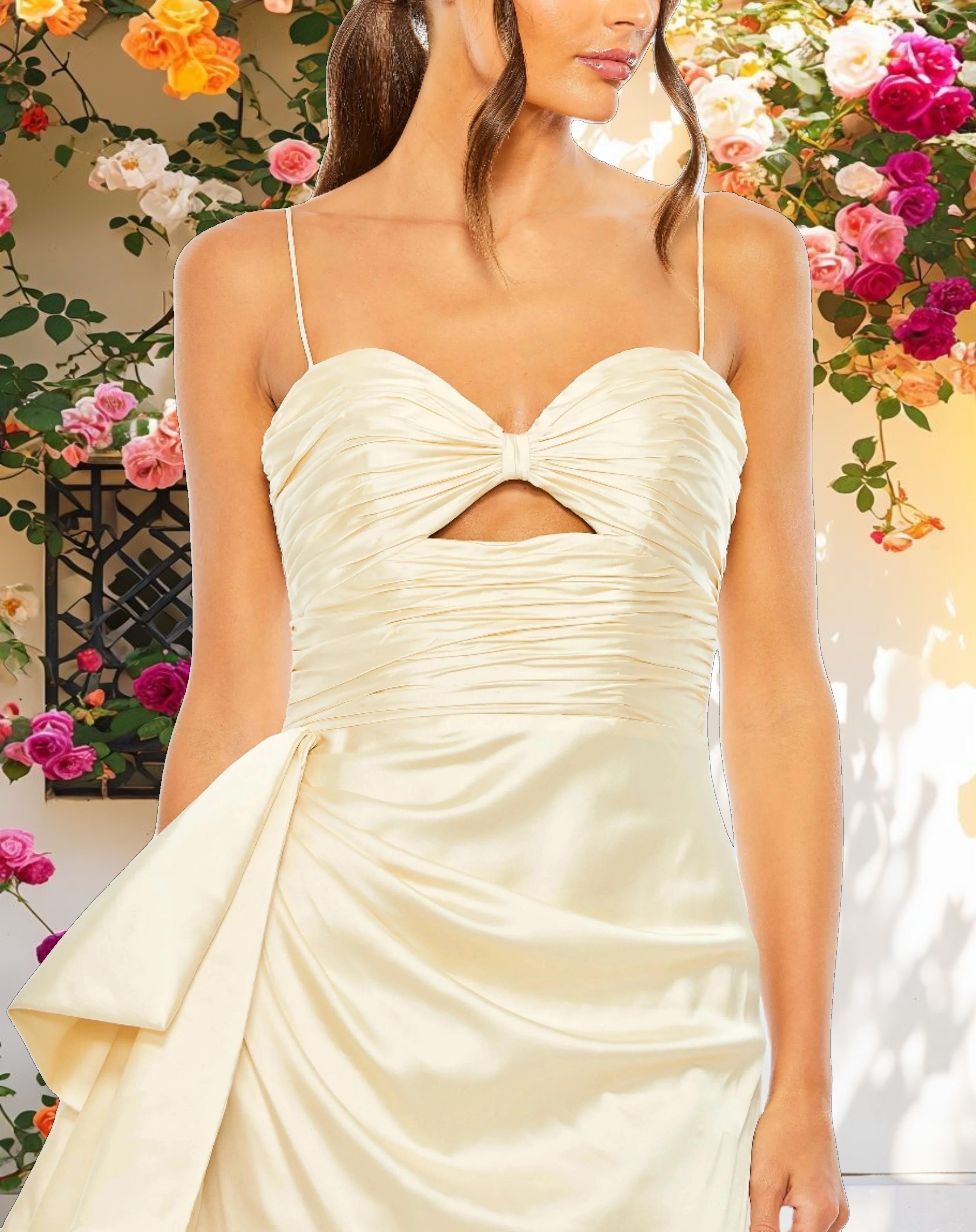 Spaghetti Strap Cut Out Side Bow Gown