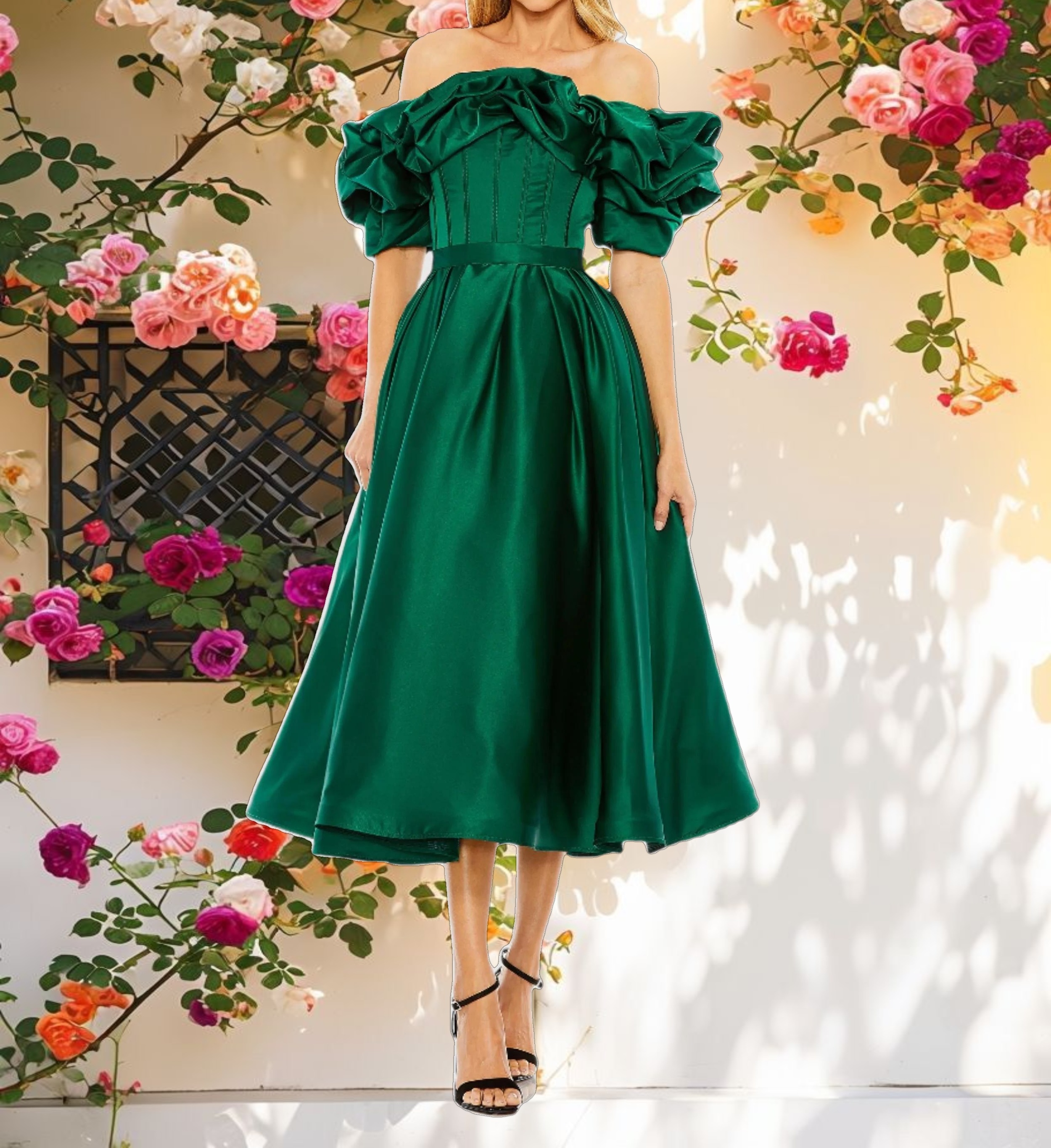 Off The Shoulder Tea Length Dress