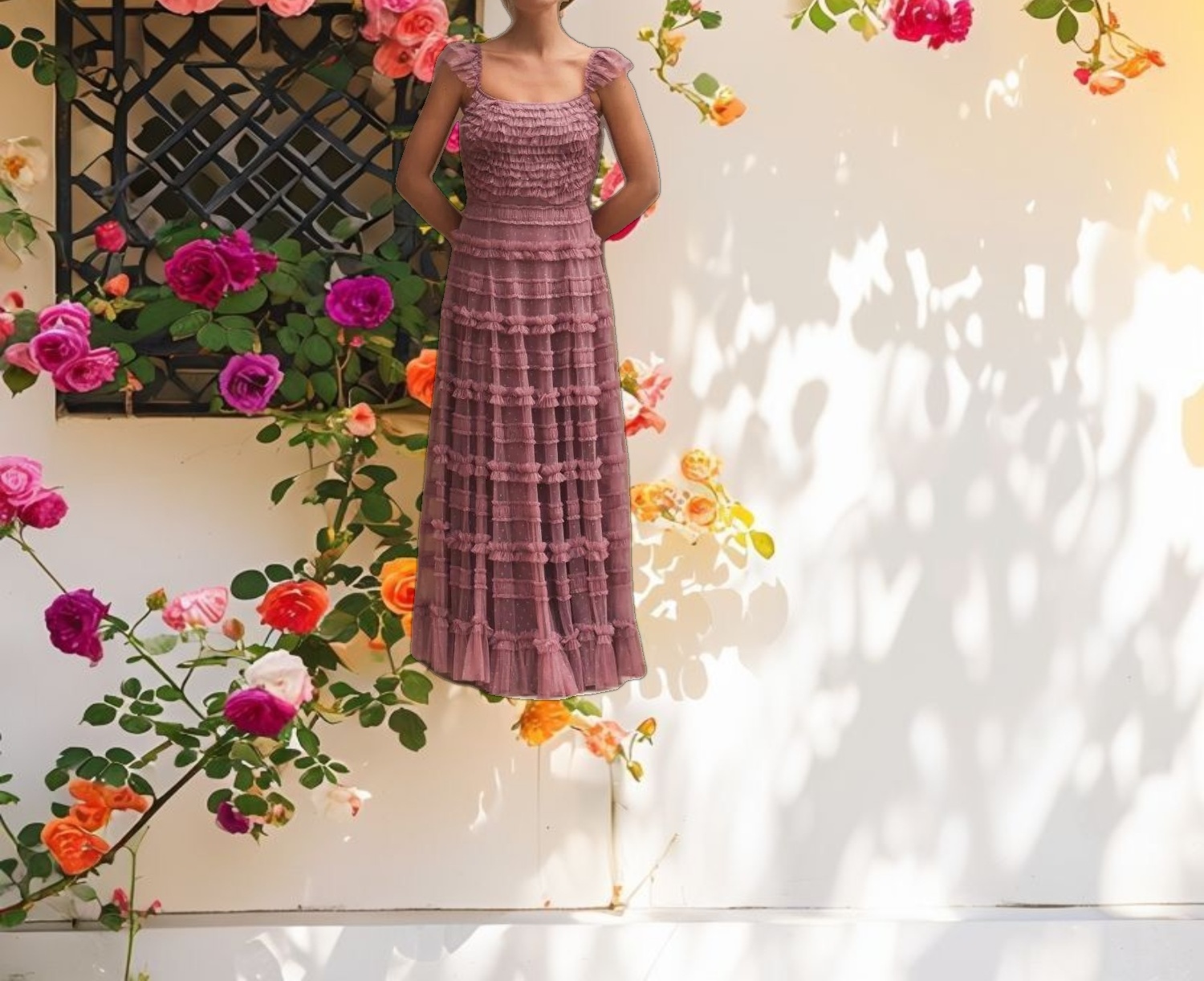 Pink Ruffle Cap Sleeve Tiered Gown