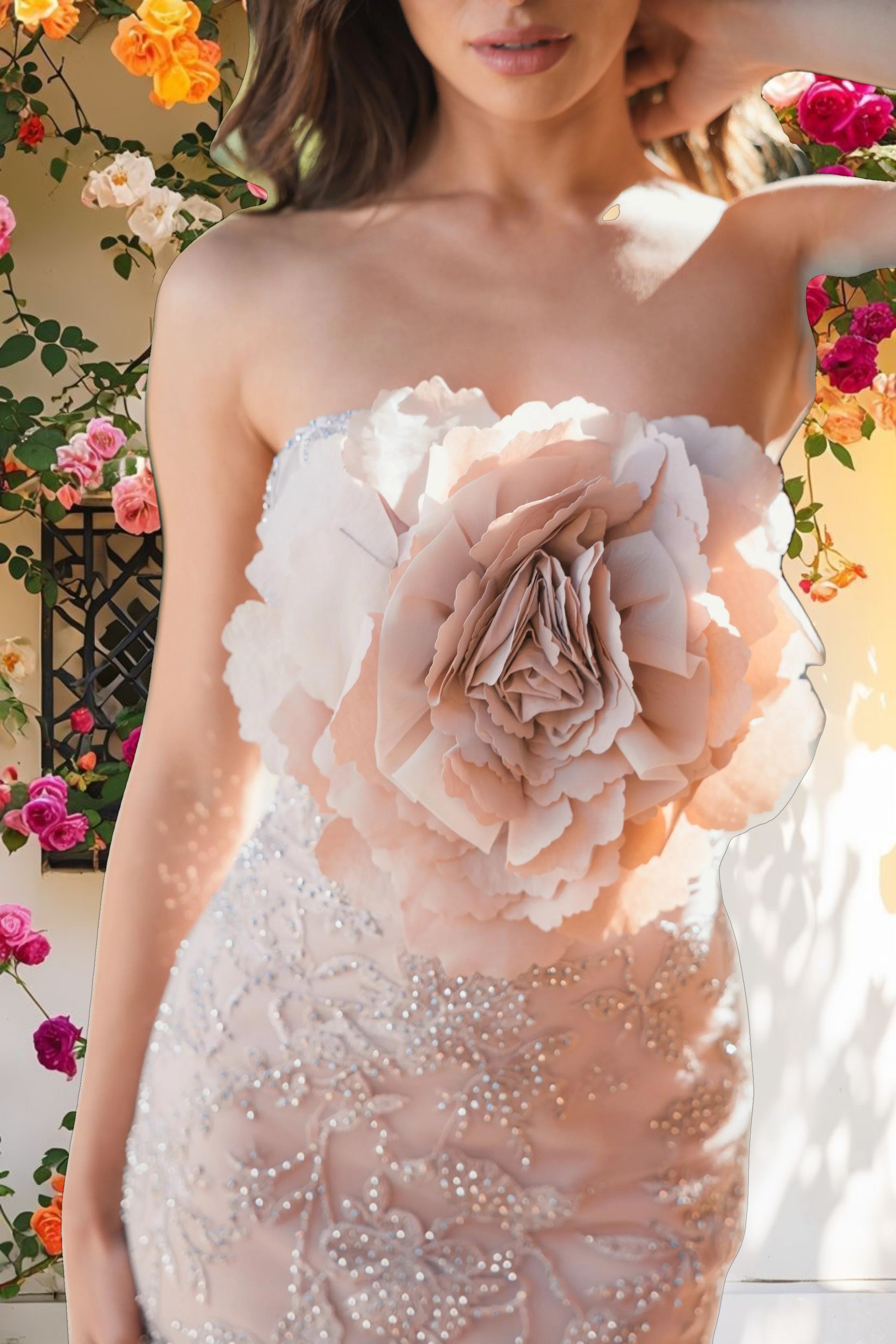 Floral Beaded Dress With Flower Detail