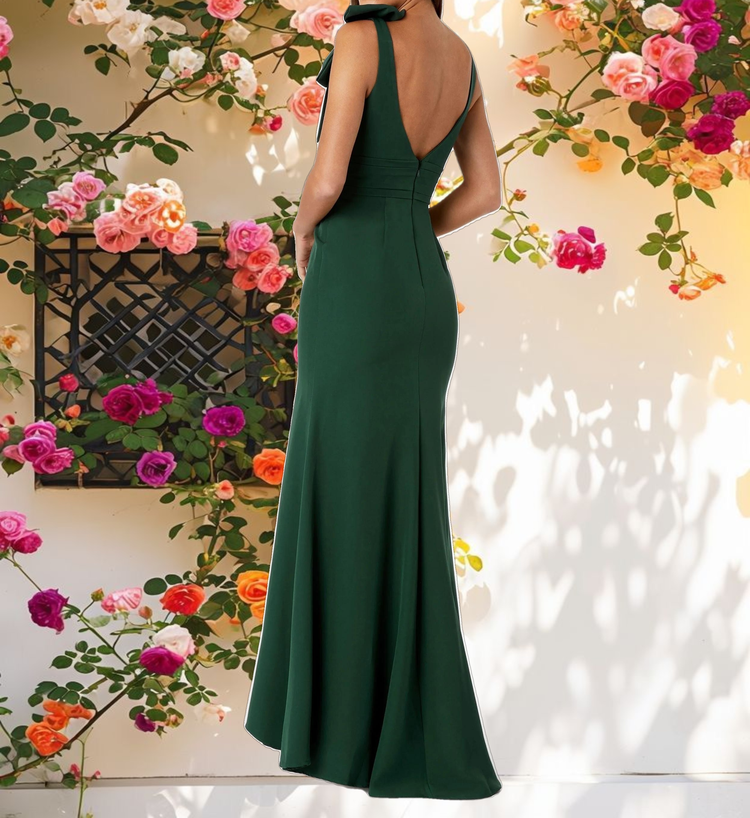 Sleeveless V Neck Bow Detail Mermaid Gown