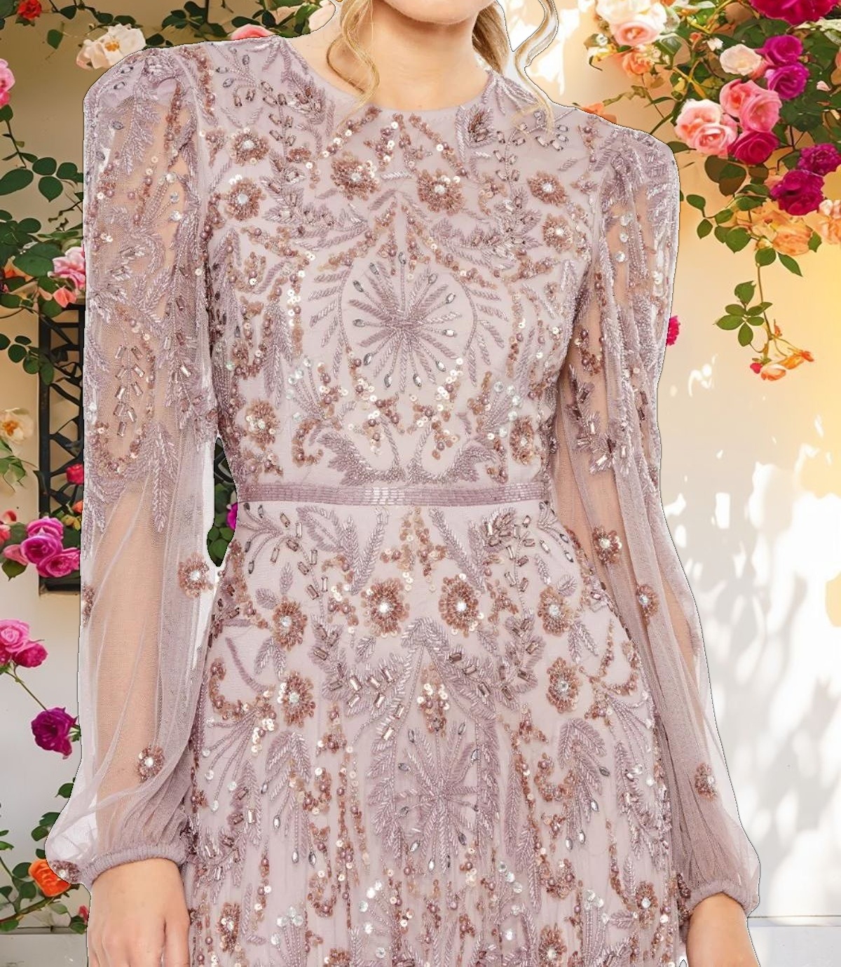 Blue Sparkle Puff Sleeve Dress