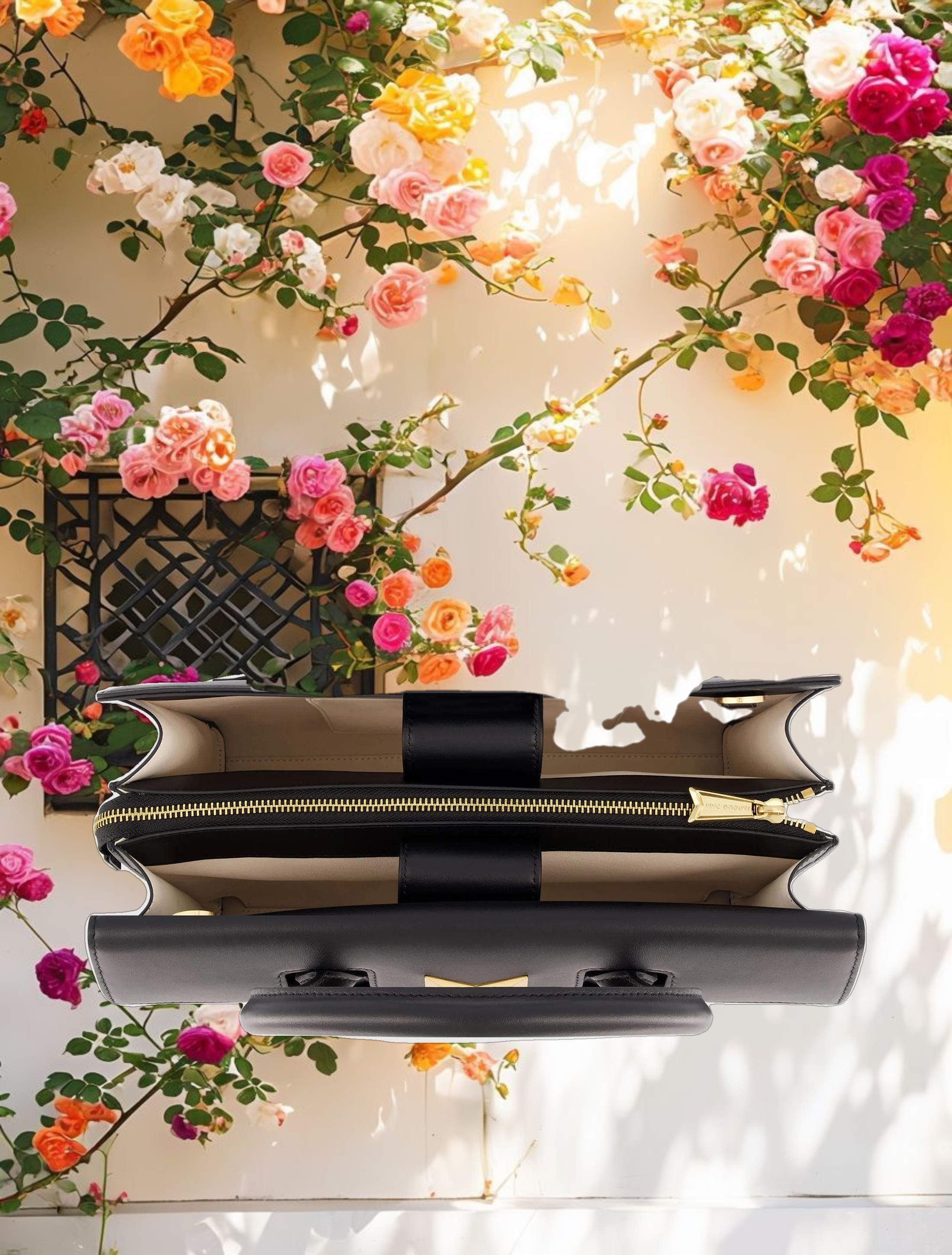 Large Leather Briefcase Bag With Gold Hardware