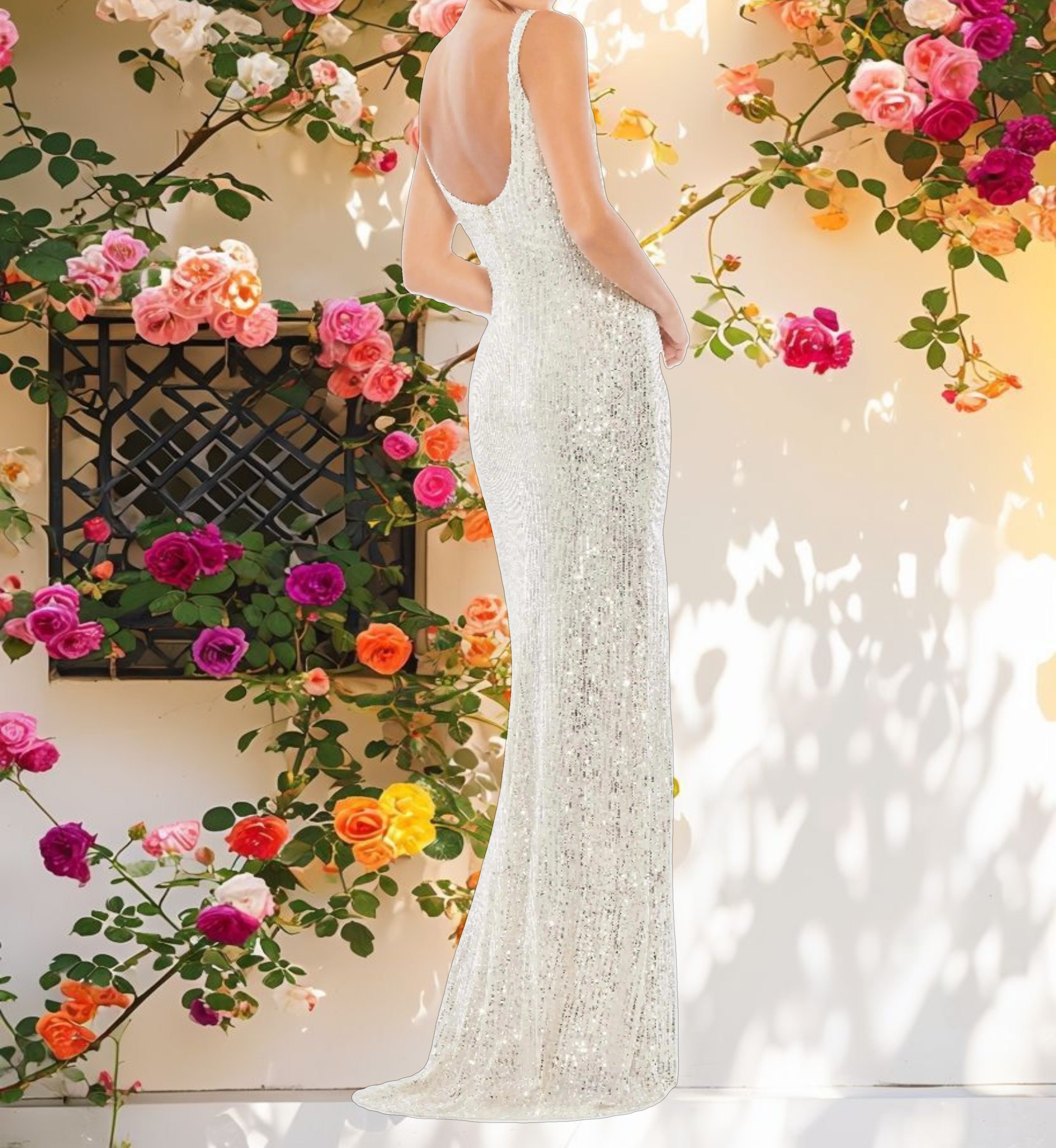 Silver Fully Sequined Scoop Back Gown