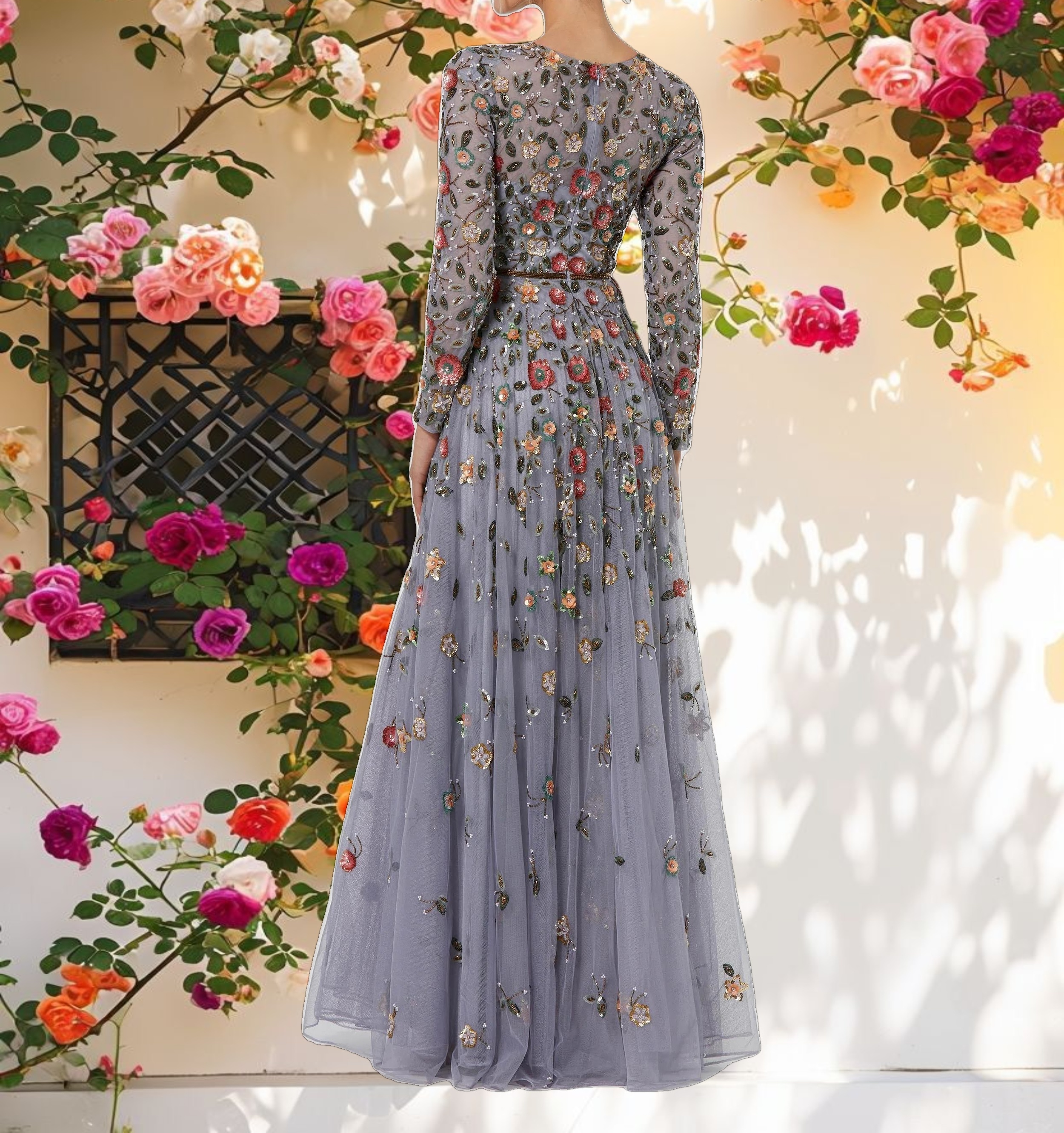 Elegant High Neck Long Sleeve Gown