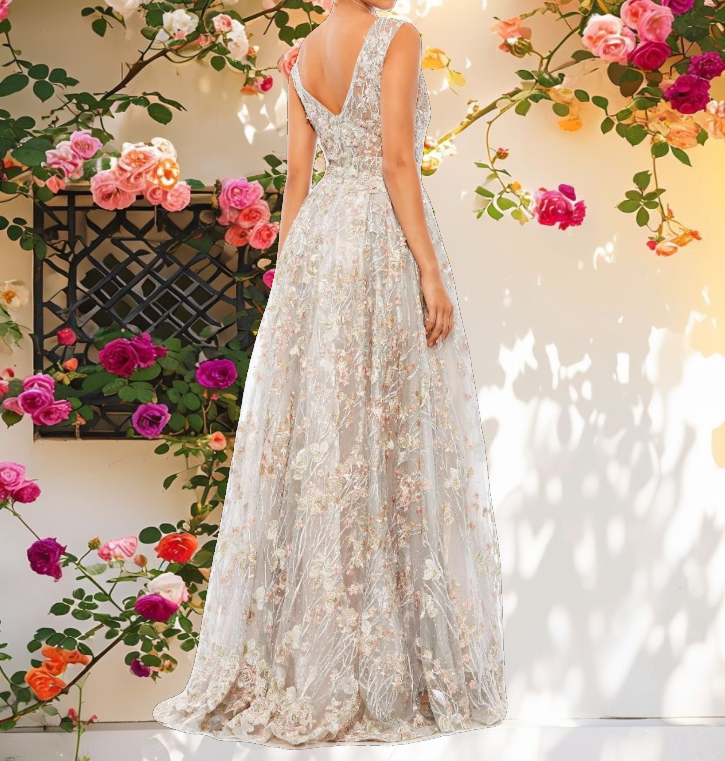 Stitched Floral Gown