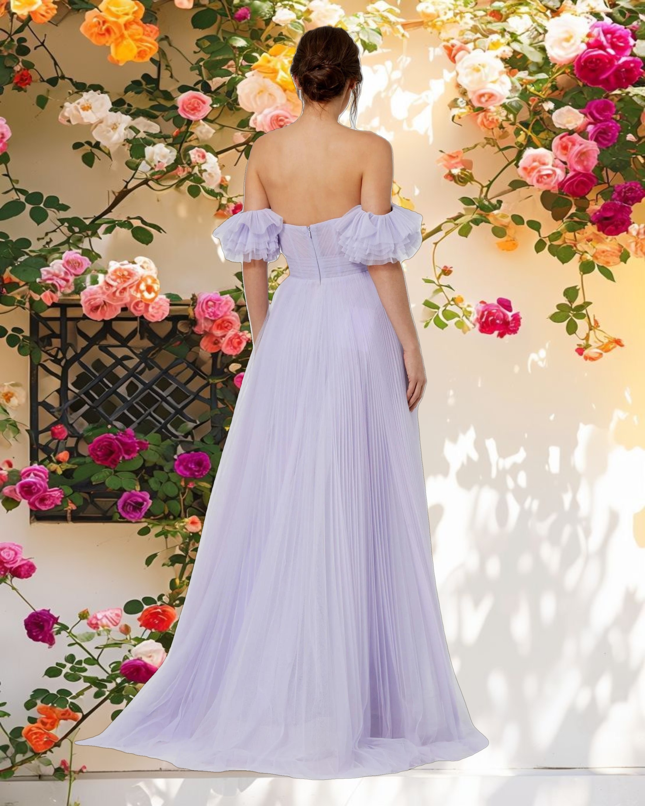 Pink Off The Shoulder Tulle A Line Gown