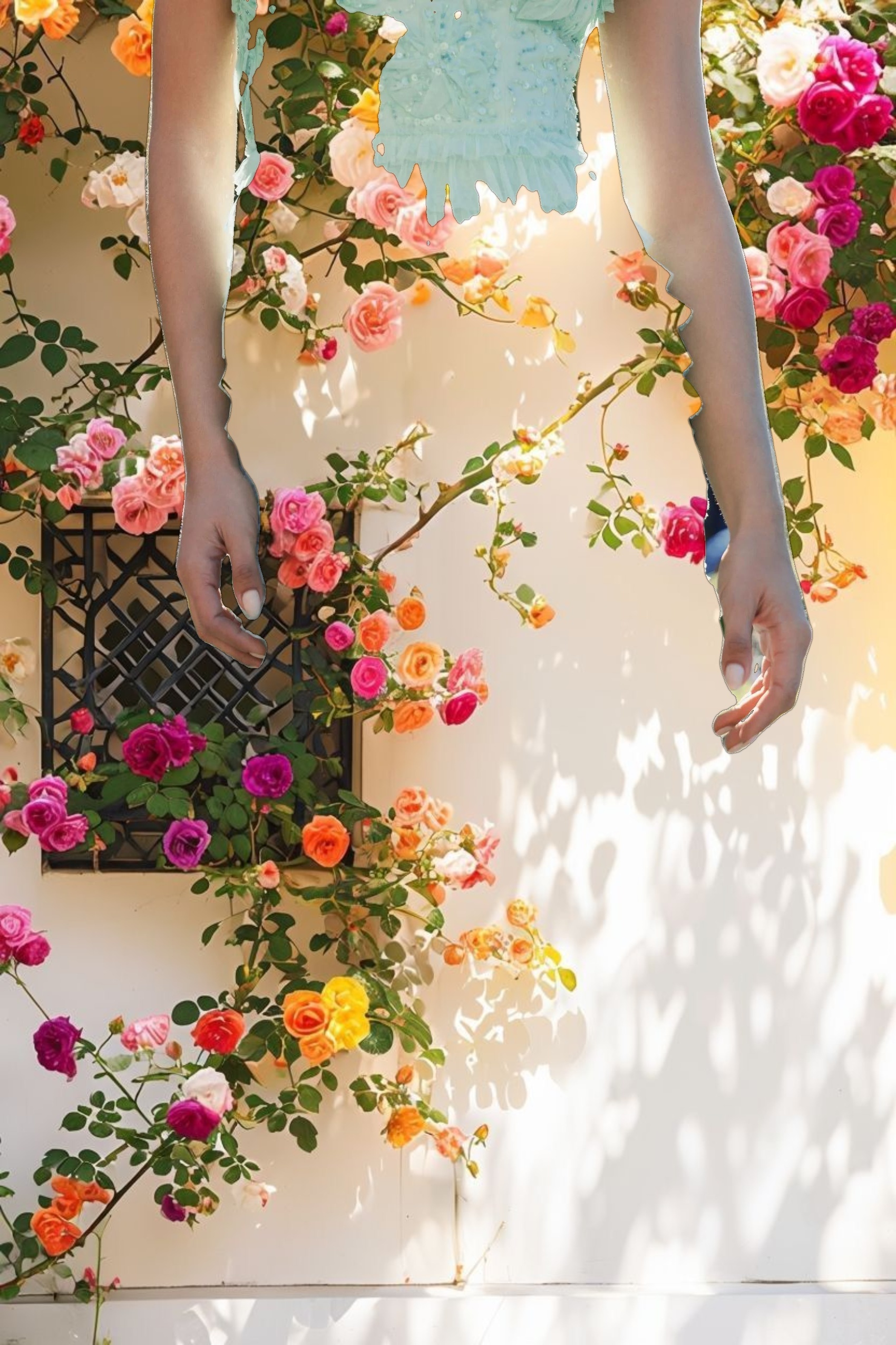 Green Beaded Mesh High Neck Micro Ruffle Gown