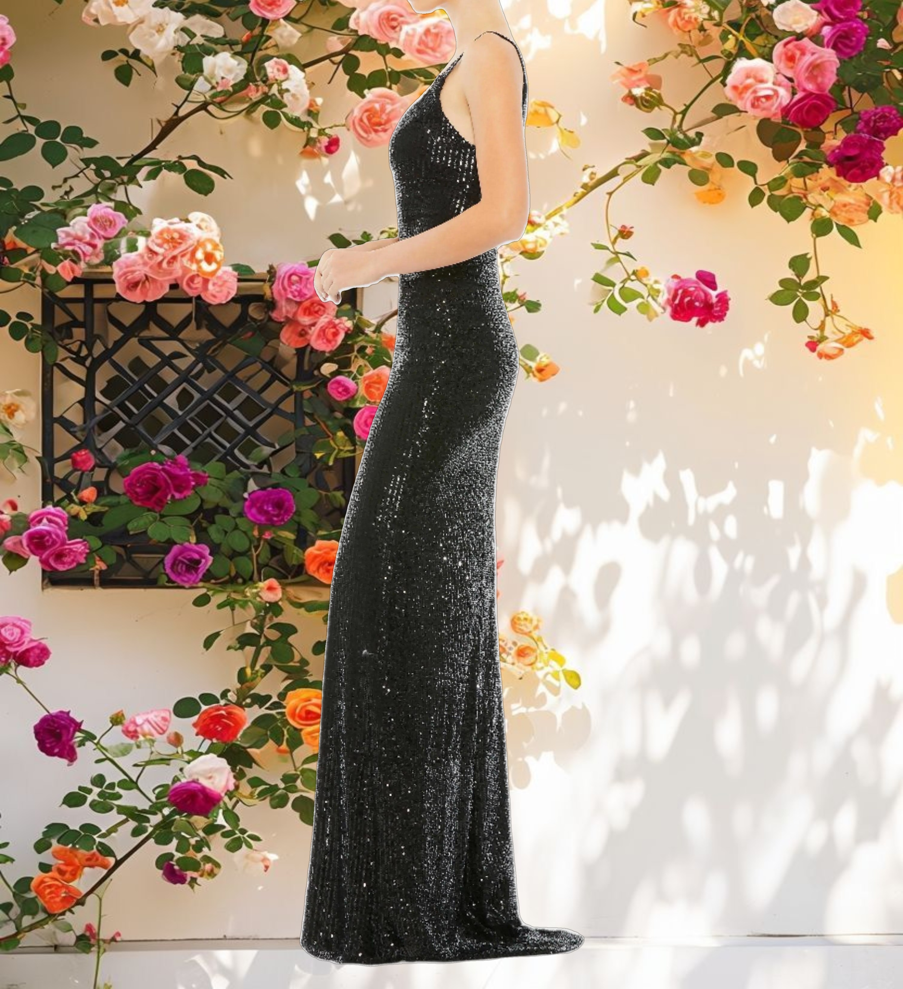Black Sequined Back Gown
