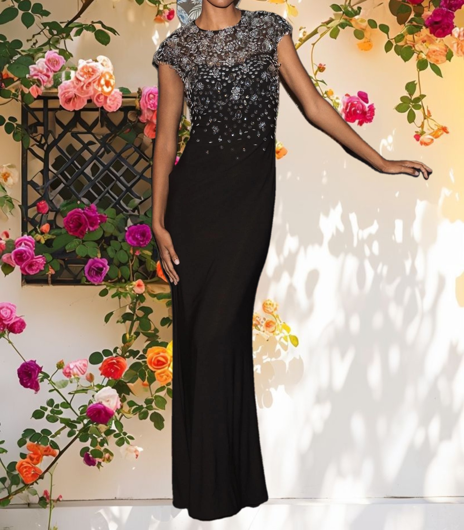 Glamorous Jersey Fitted Cap Sleeve Gown