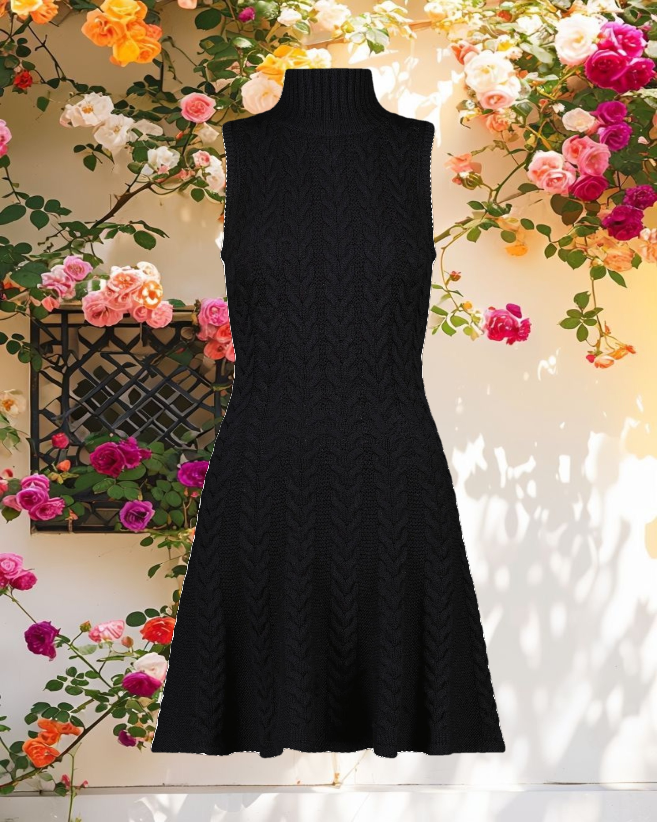 Cable Knit Turtleneck Sleeveless Mini Dress