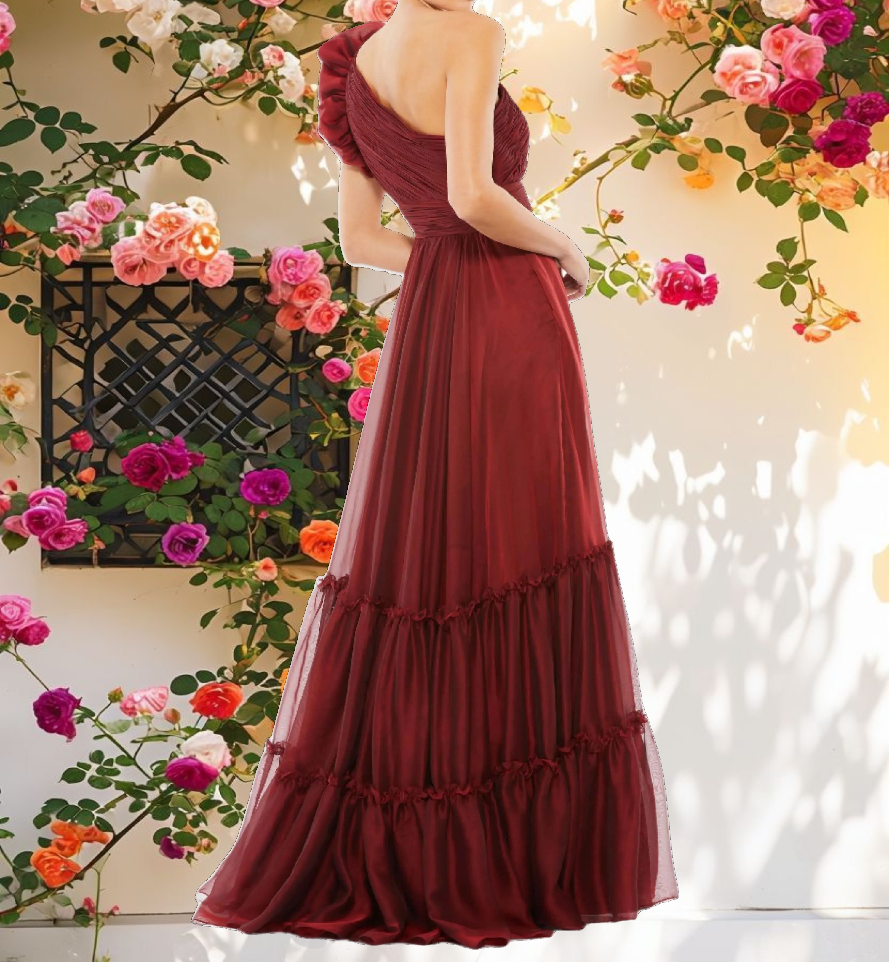 Organza Pleated Gown