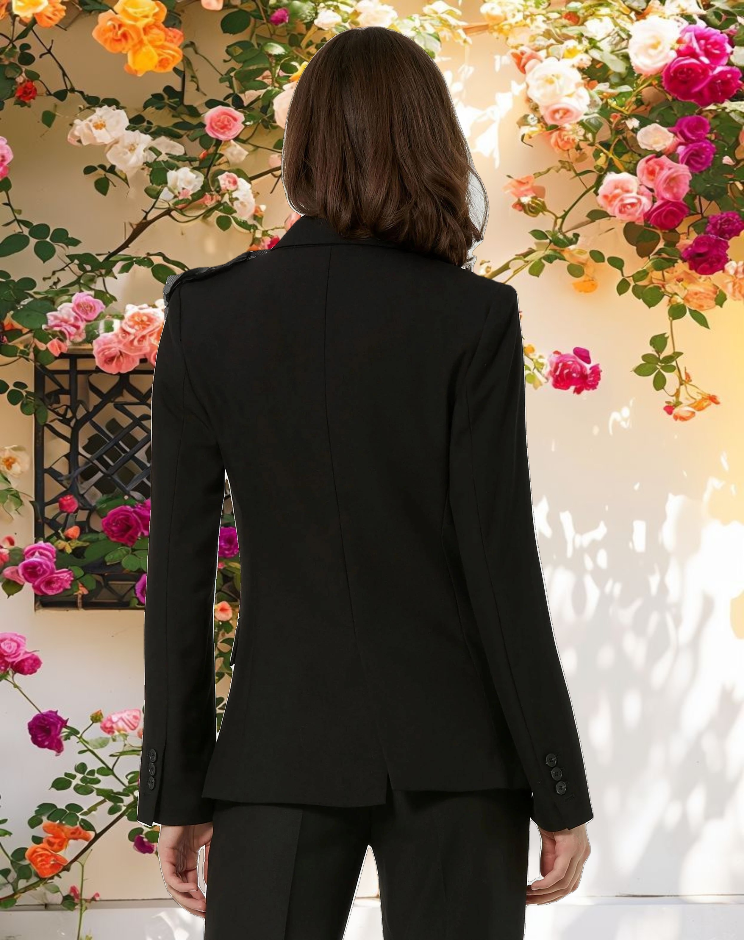 Classic Crepe Blazer Jacket With Flower - FINAL SALE