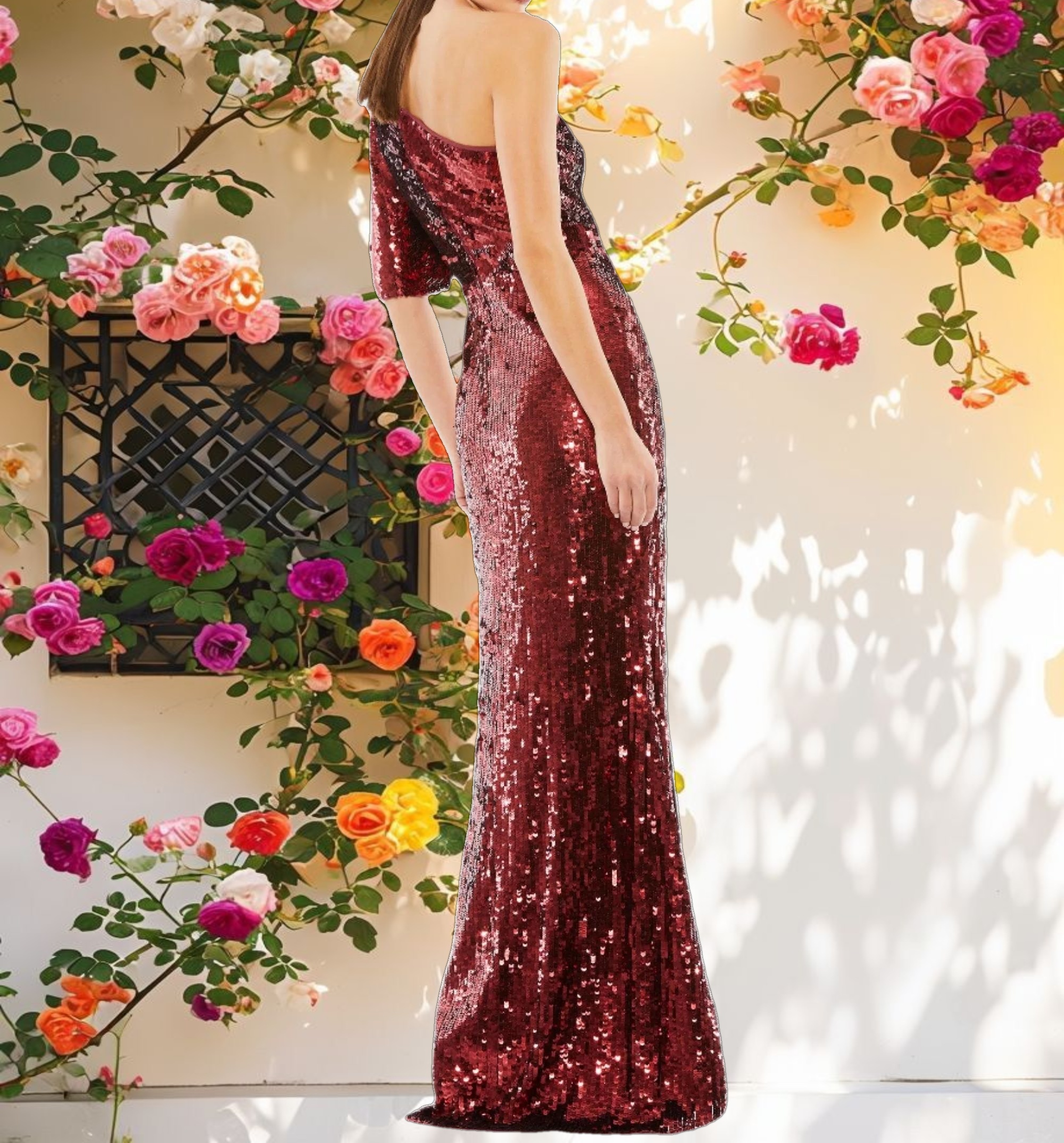 Embellished Cap Sleeve Cowl Neck Gown