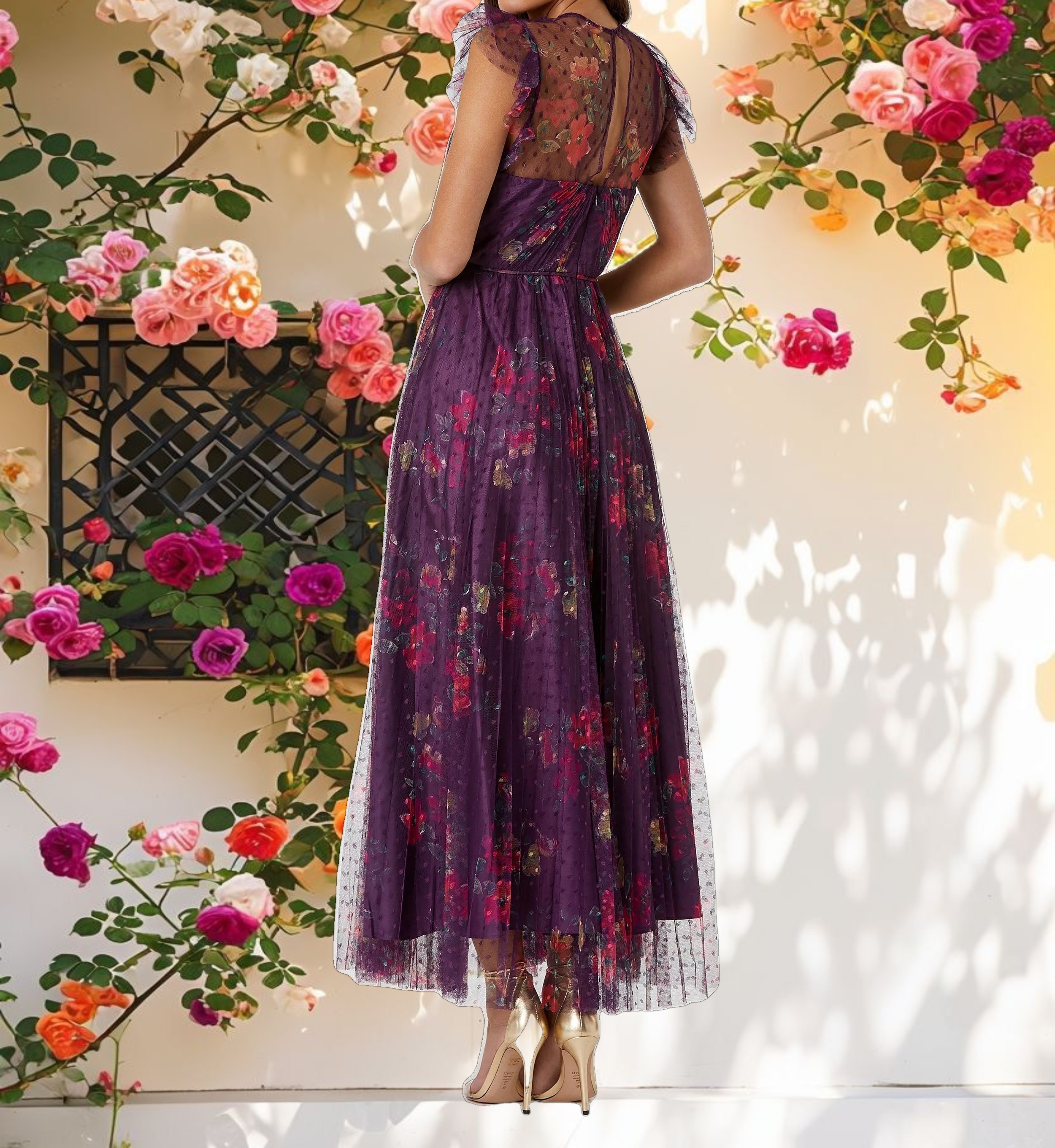 Floral Flutter Sleeve Midi Dress