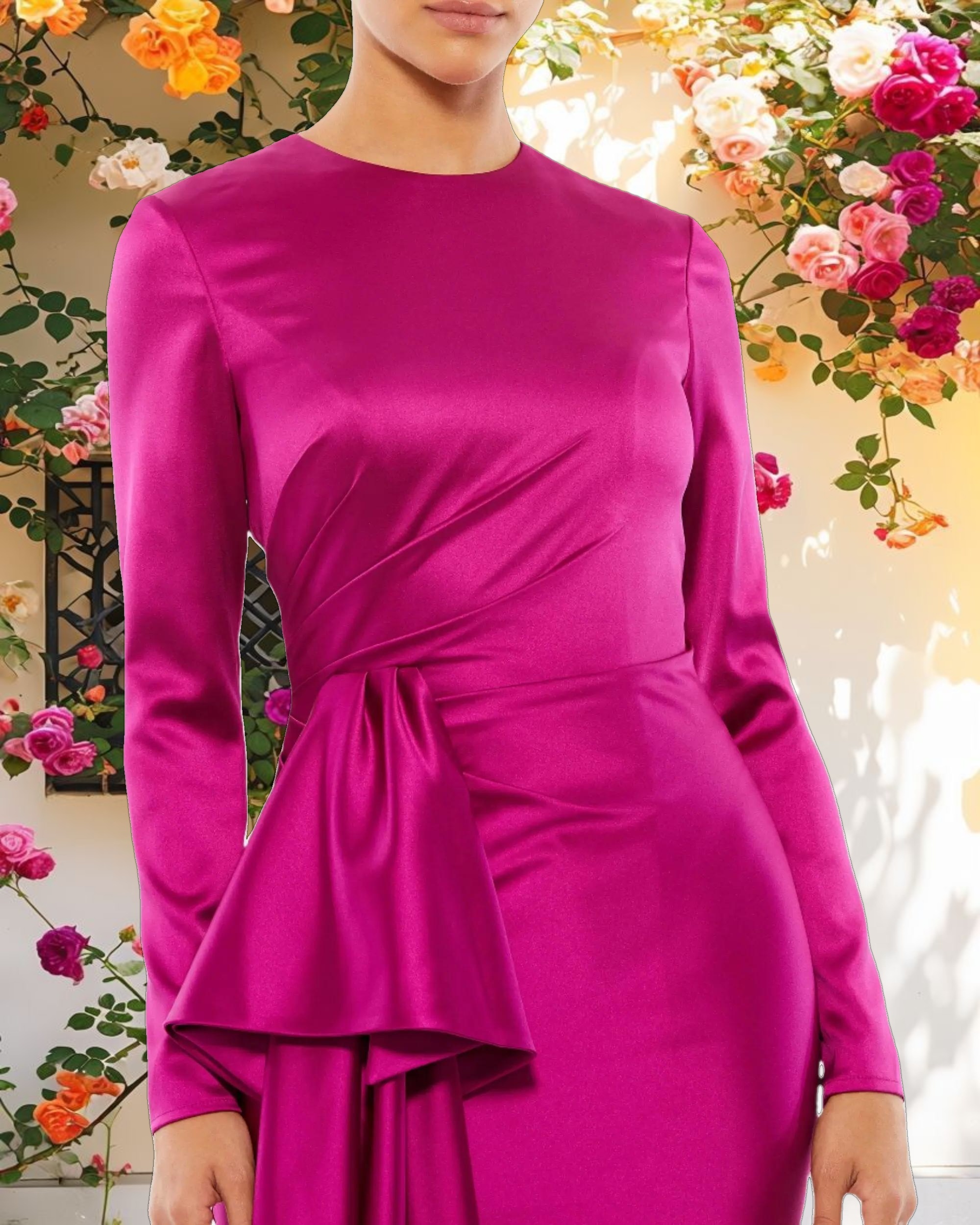 Purple Asymmetrical Draped Long Sleeve Mini Dress
