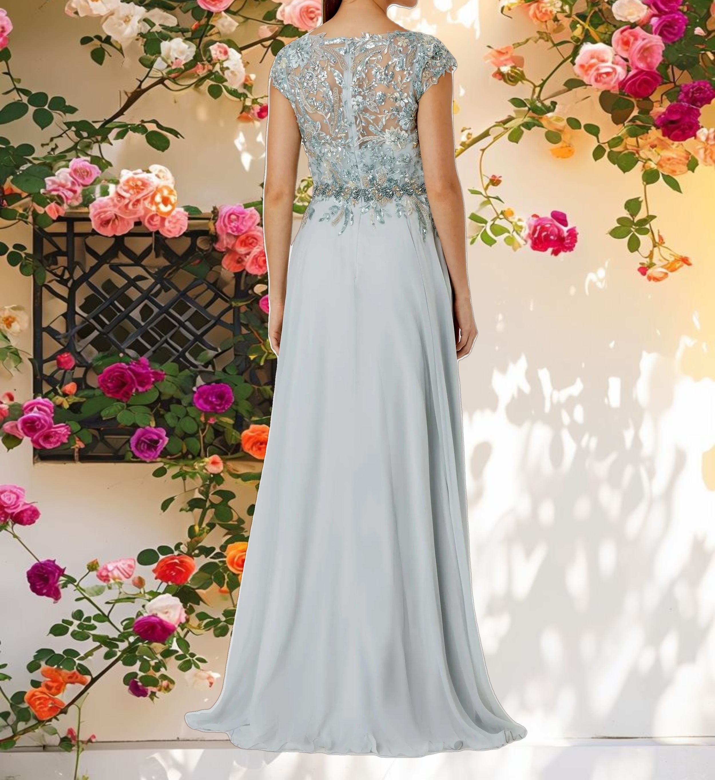 Flowy Embellished Cap Sleeve Bodice