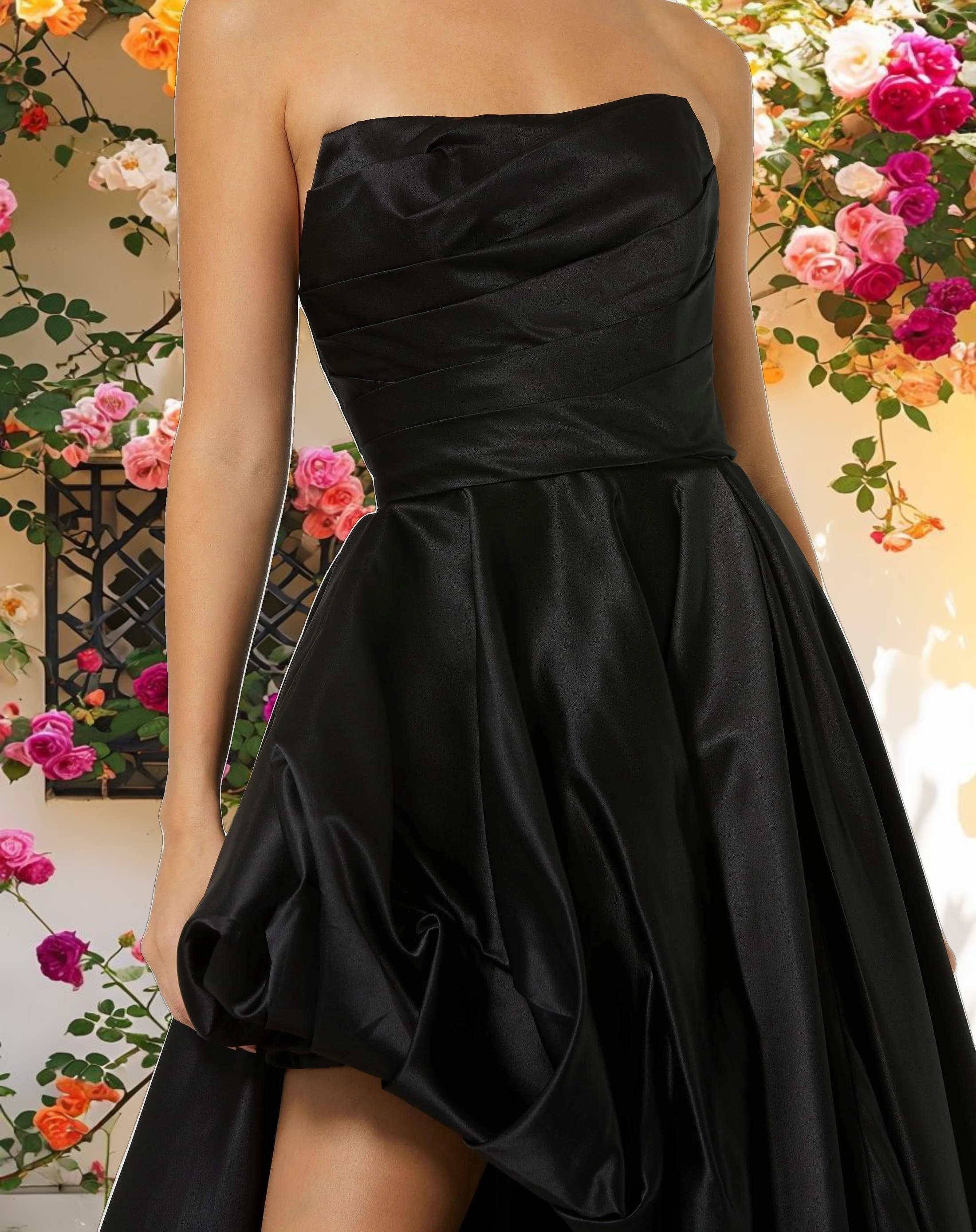 Strapless Ruched High Low Gown