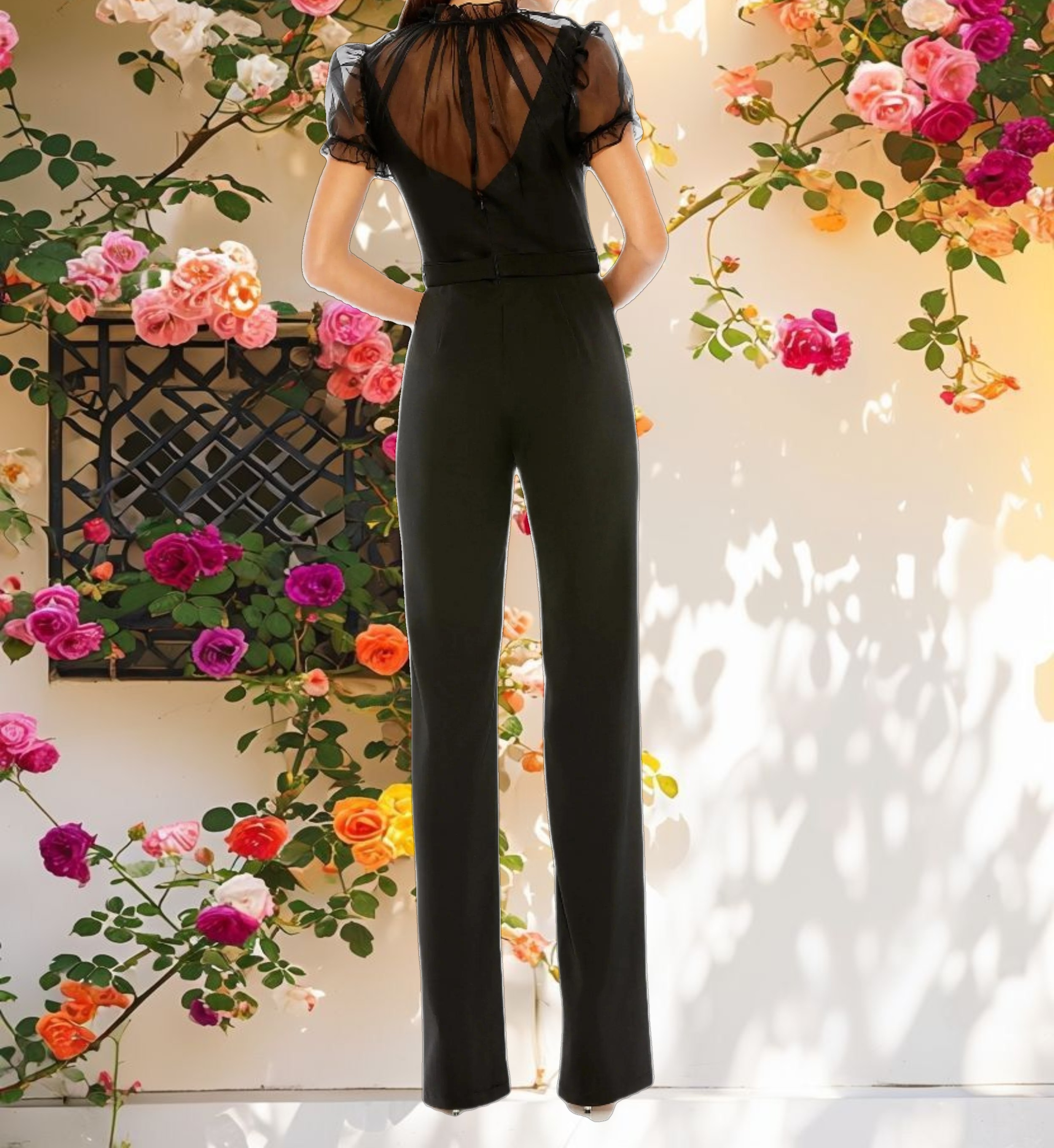 Stitched Fantasy High Neck Cap Sleeve Jumpsuit