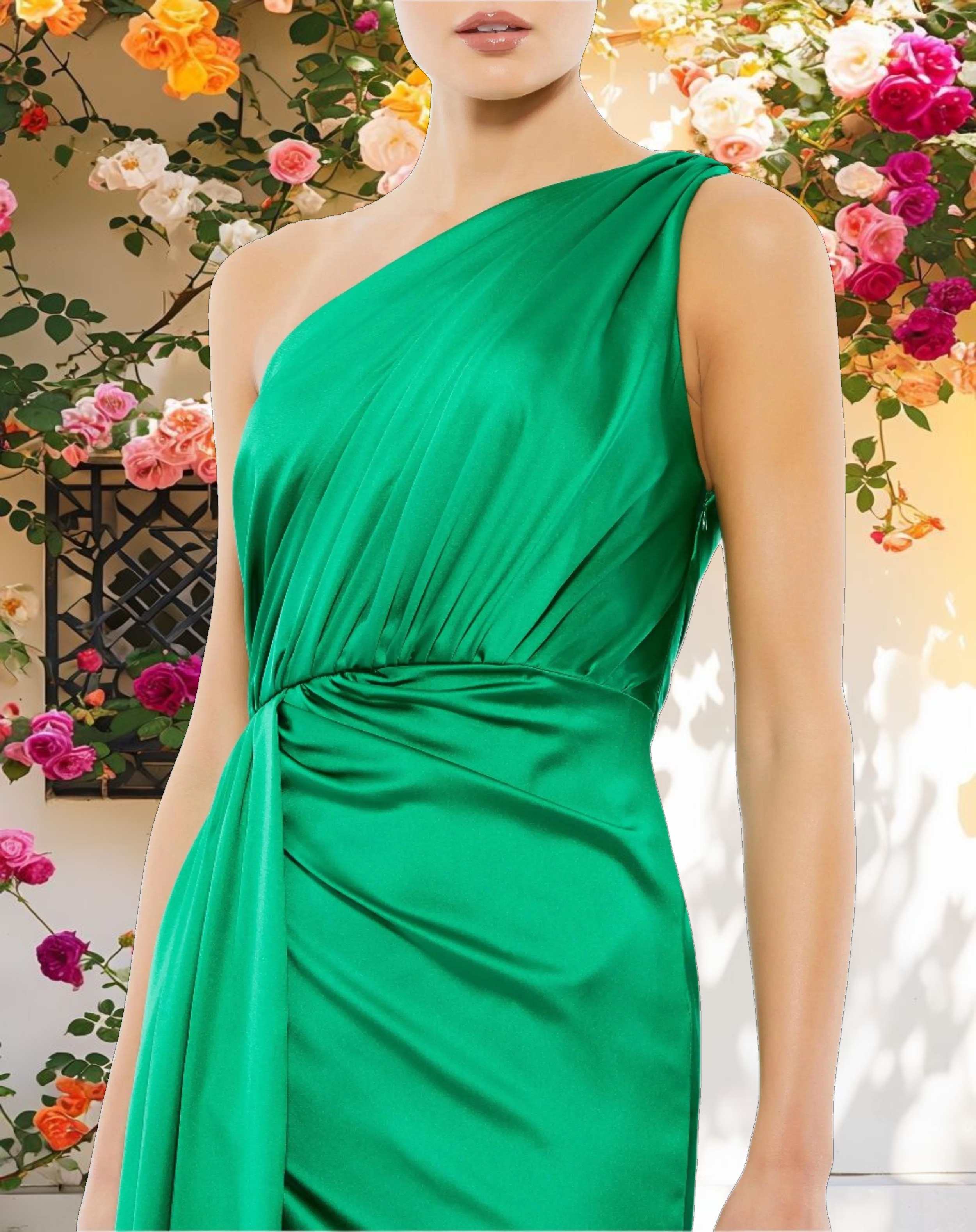 Elegant One Shoulder Satin Wrap Gown