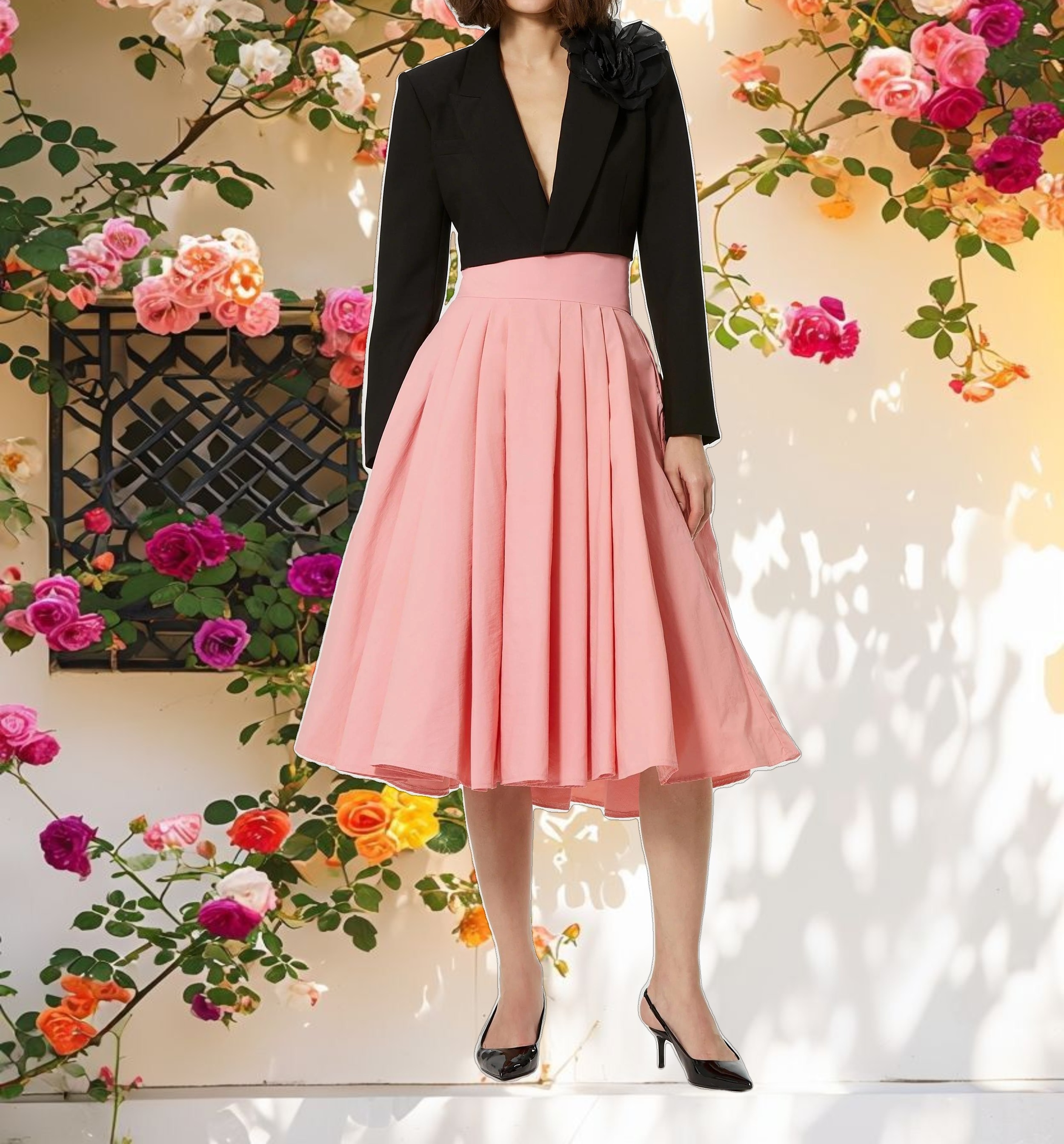 Bubbly Faille High Waisted Midi Full Circle Skirt