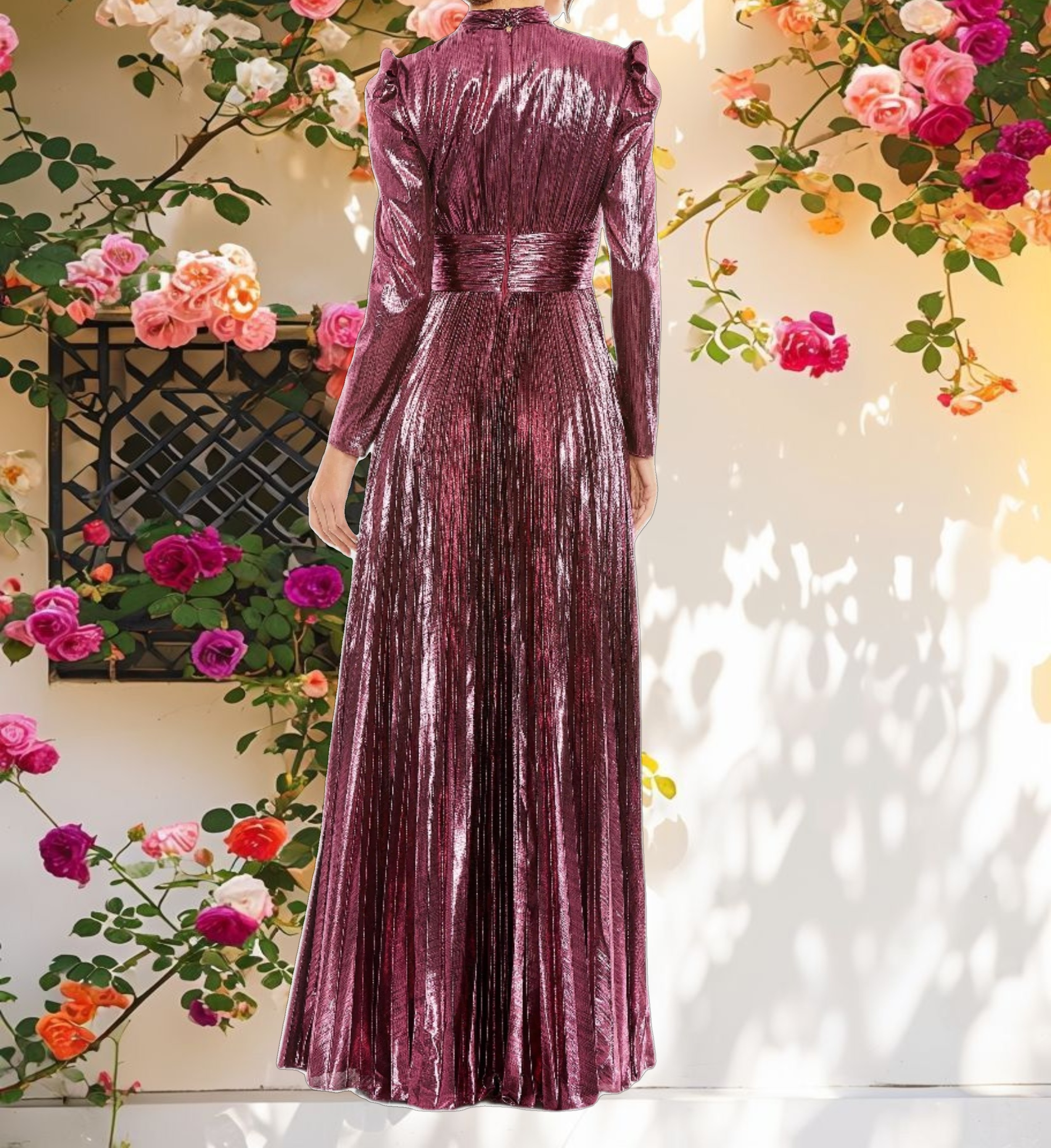 Pleated Metallic Gown