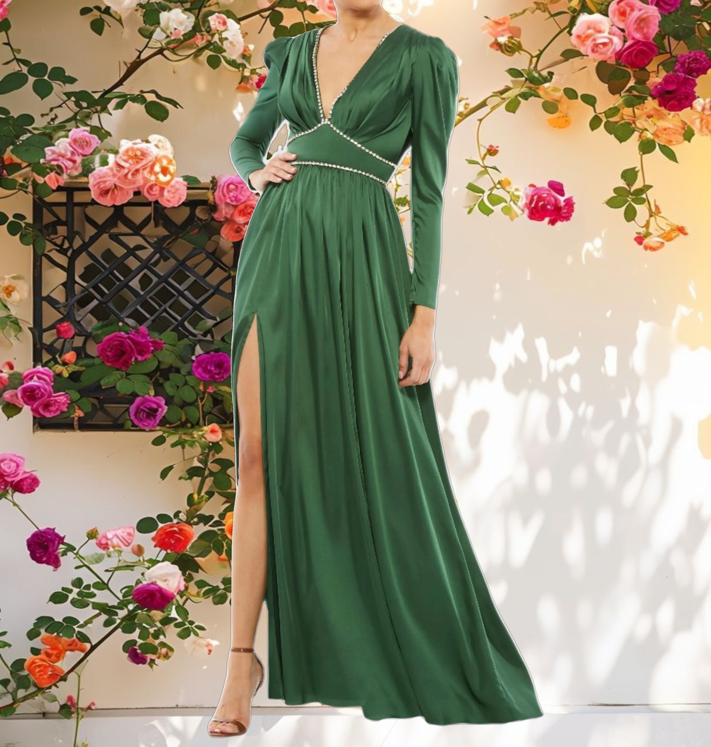 Sparkle Puff Sleeve Gathered Dress