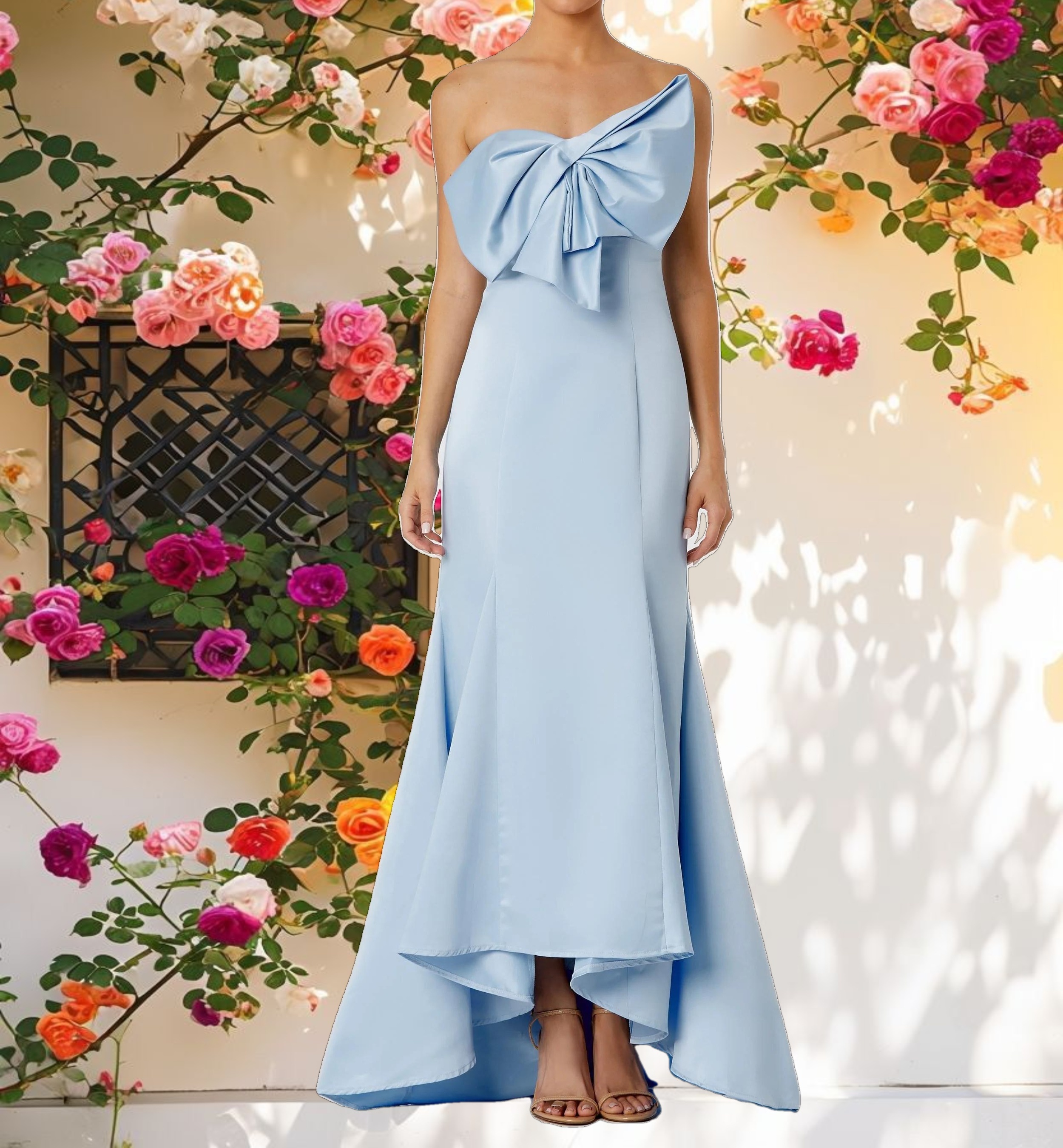 Blue Strapless Bow Dress