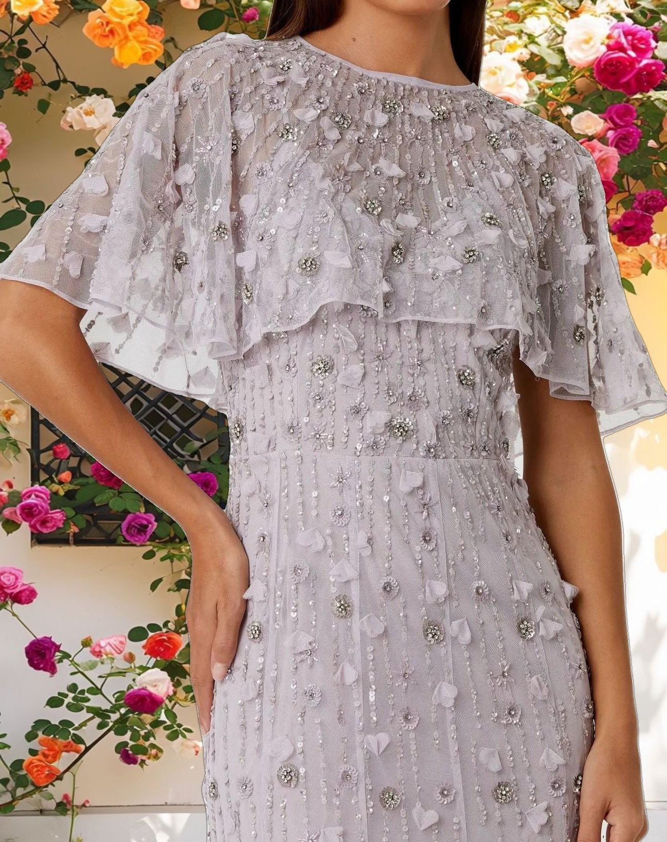 Embellished Illusion Cape Sleeve Trumpet Gown