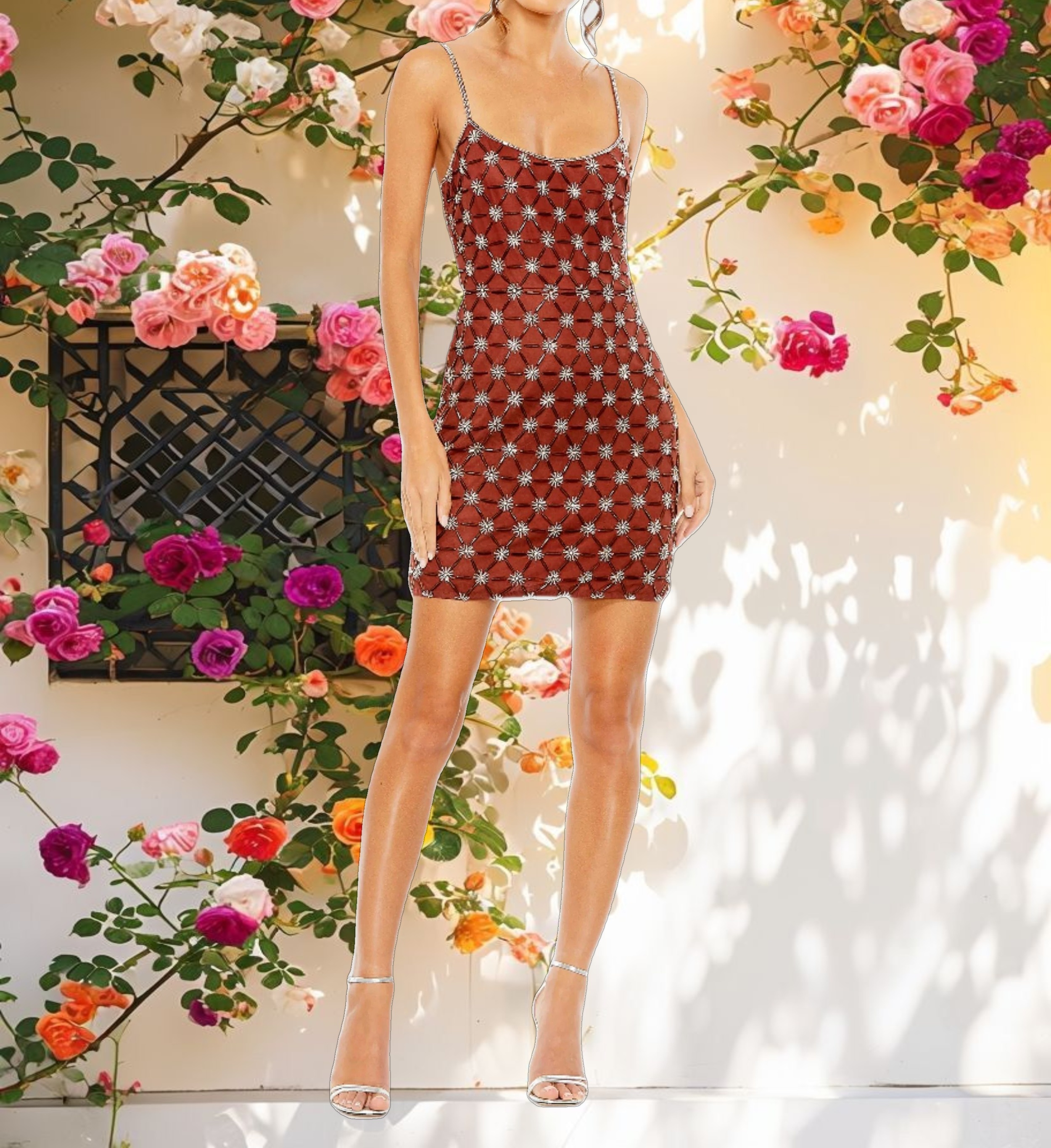 Scoop Neck Embellished Mini Dress