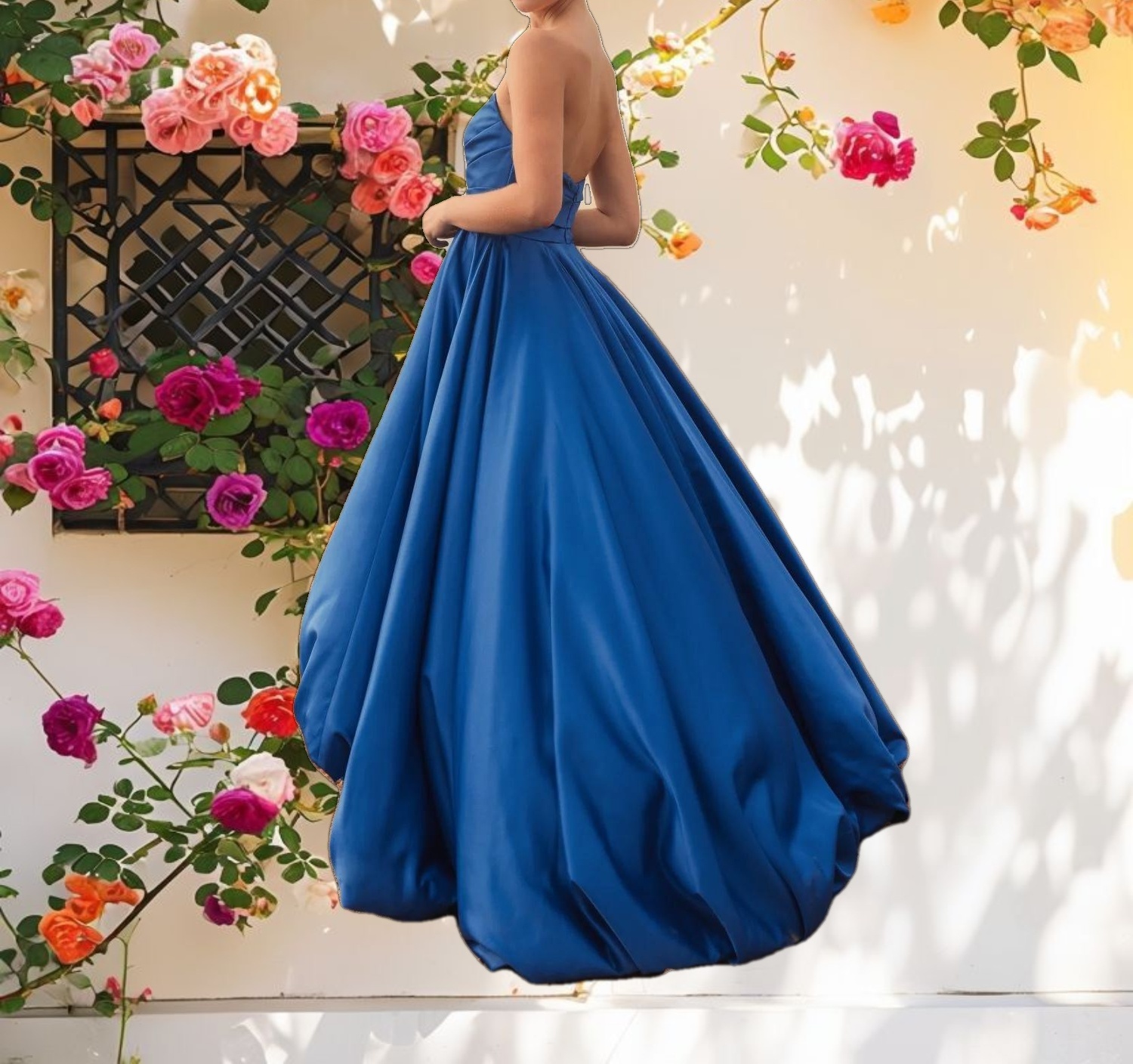 Blue Ruched High Low Gown