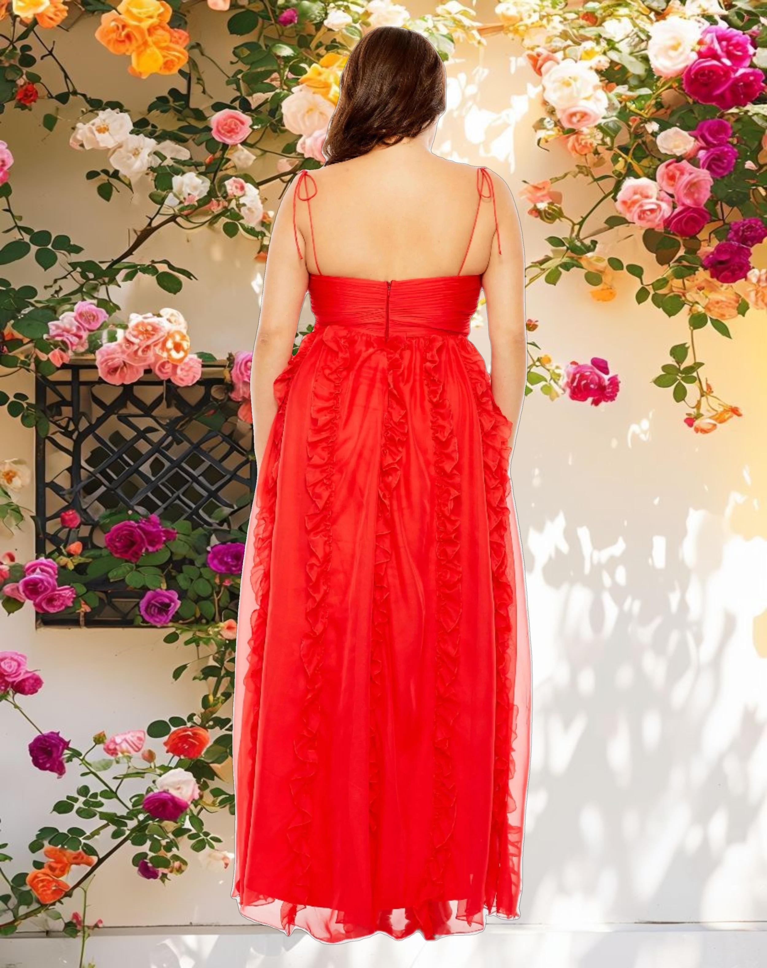 Red Keyhole Detail Chiffon Sleeveless Gown