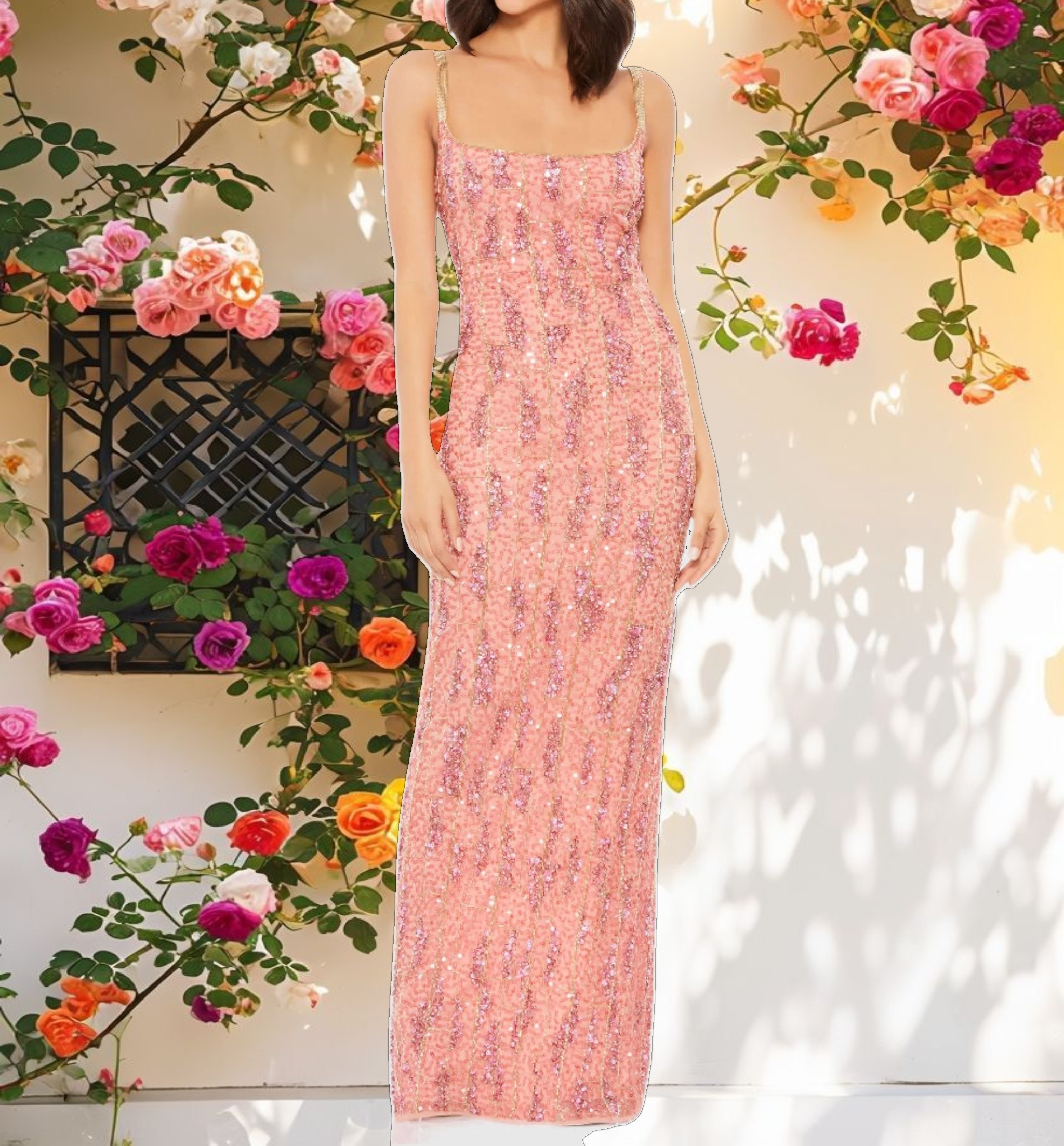 Pink Embellished Scoop Neck Gown