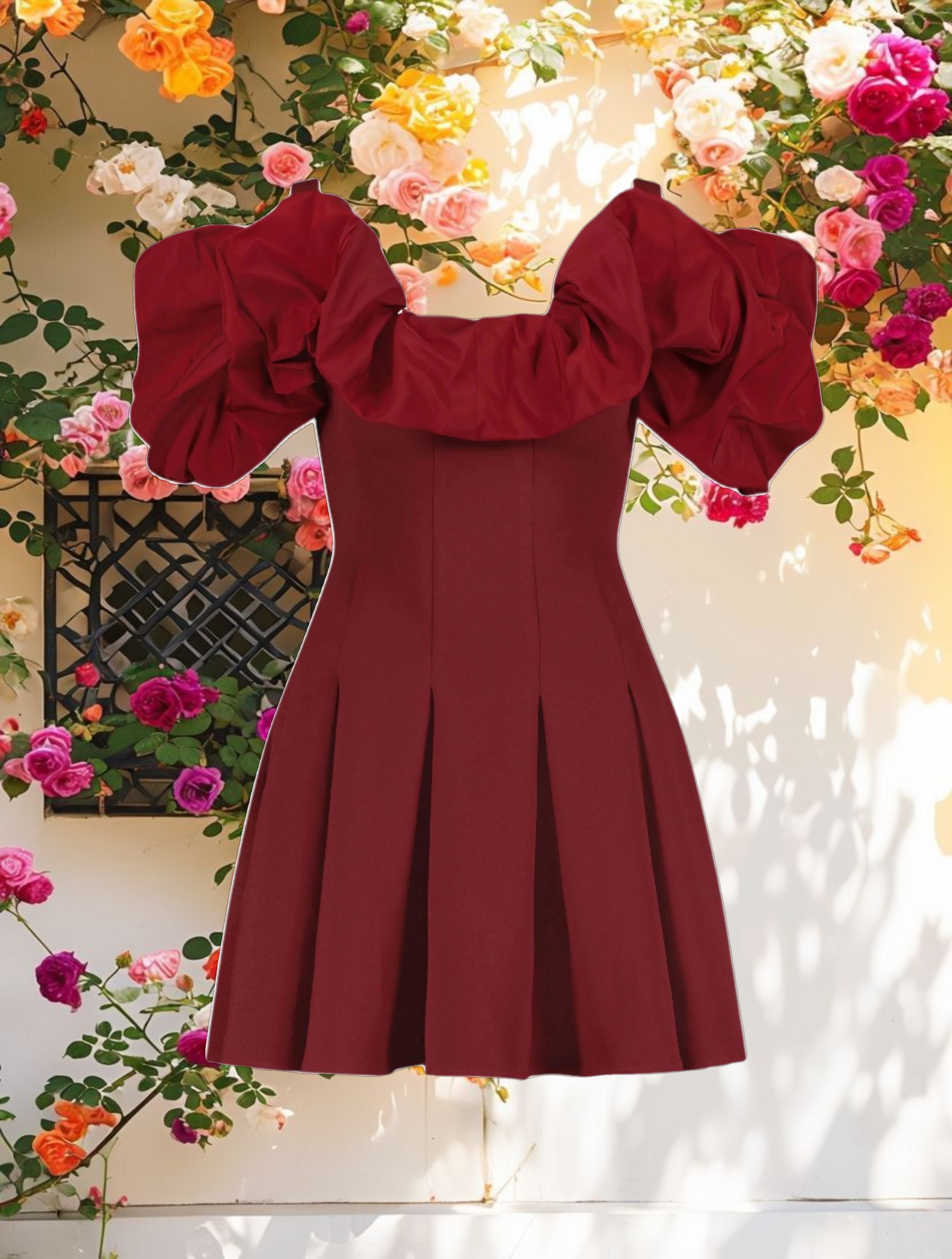 Red Crepe Godet Hem Mini Dress