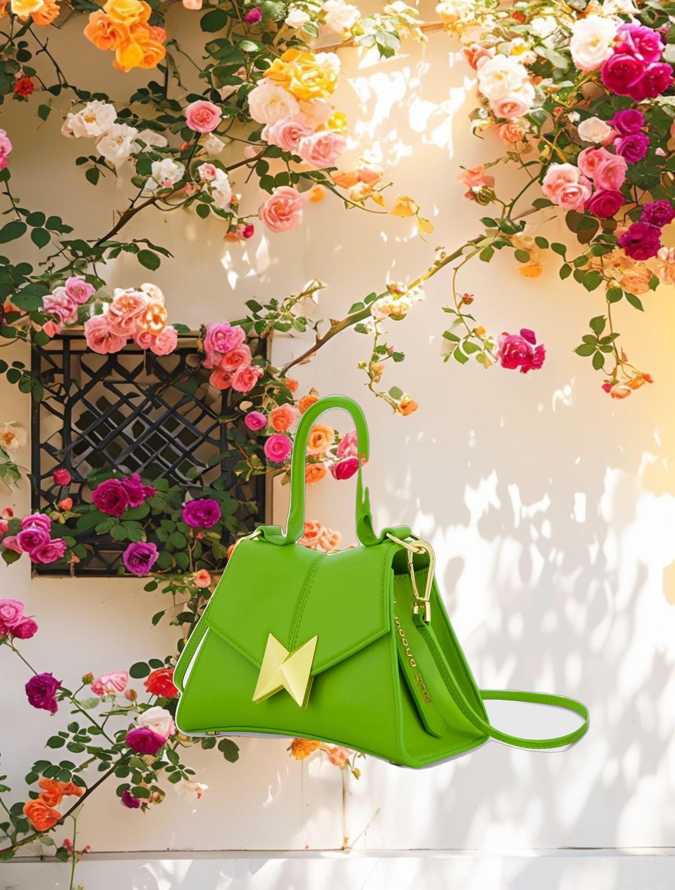 Angular Mini Leather Handbag With Gold Hardware