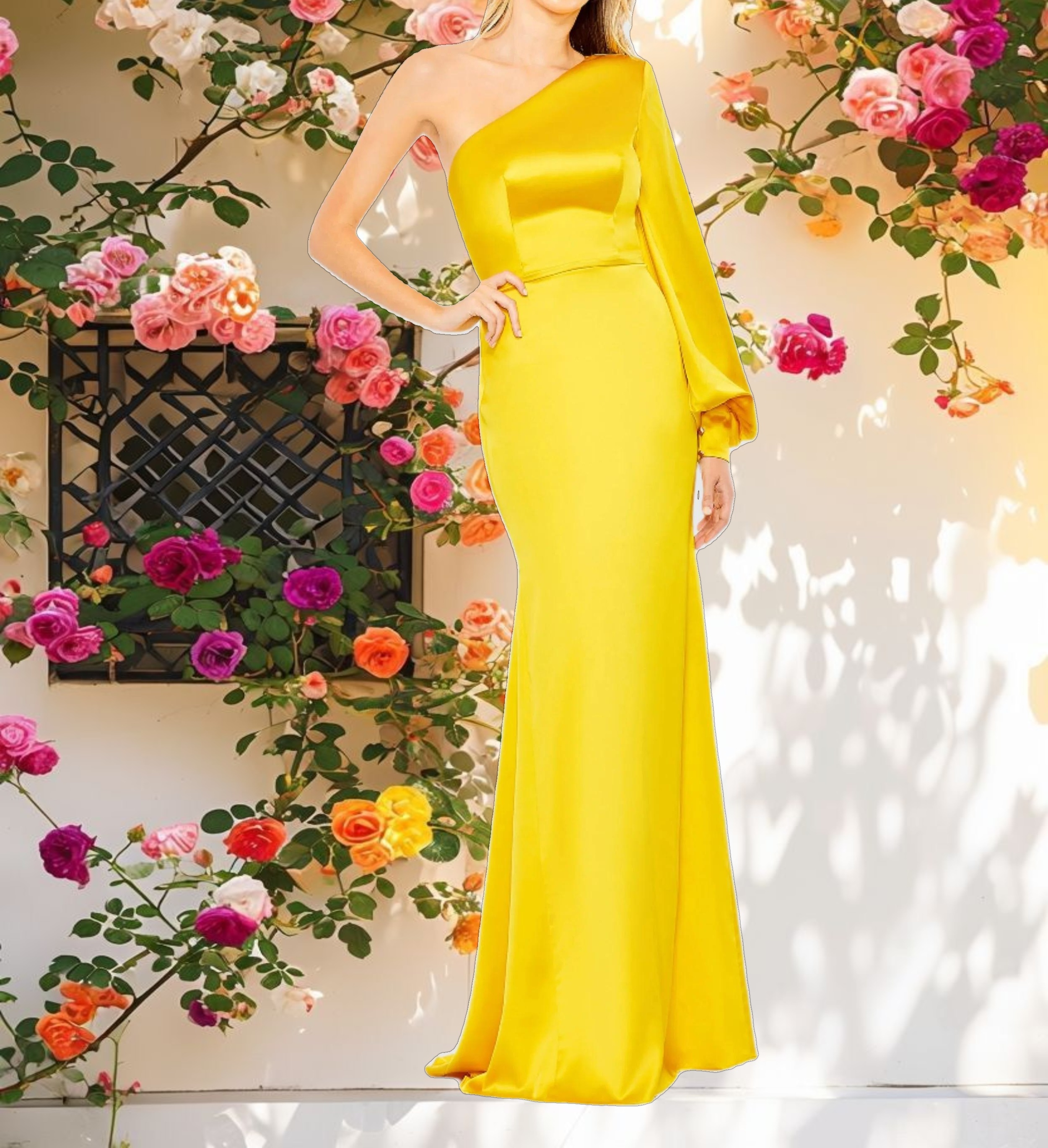 One Shoulder Bishop Sleeve Dress