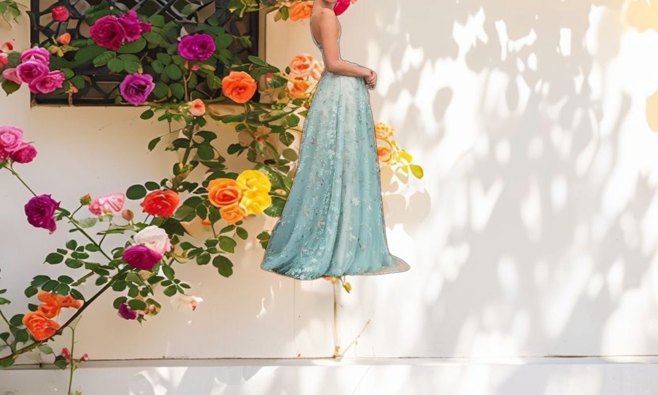 Green Embellished Bow One Shoulder A Line Gown