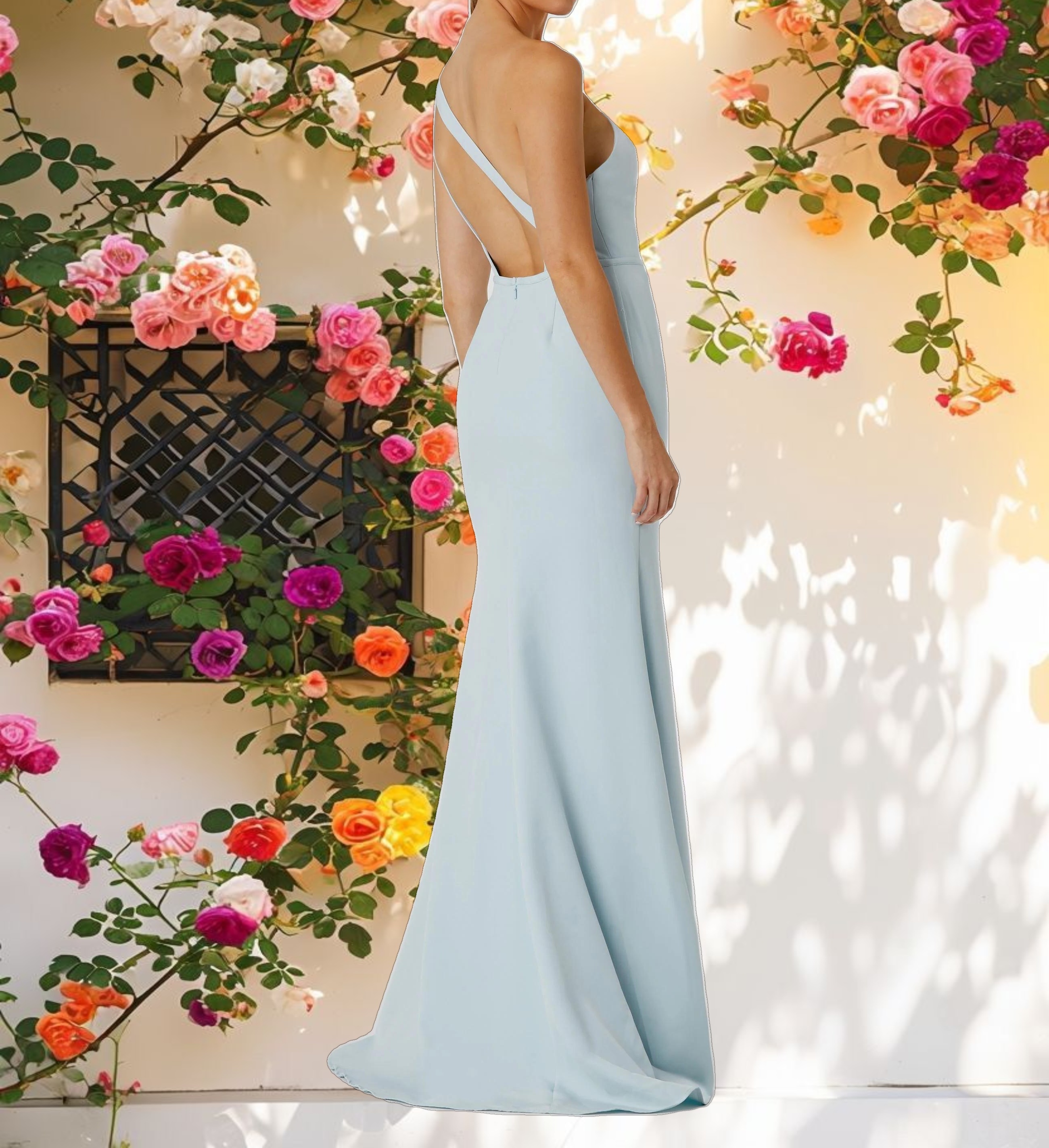 Blue One Shoulder Jersey Mermaid Gown