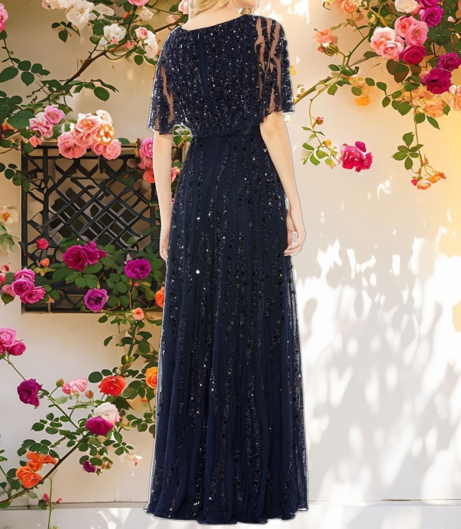 Embellished V neck Empire Waist Gown