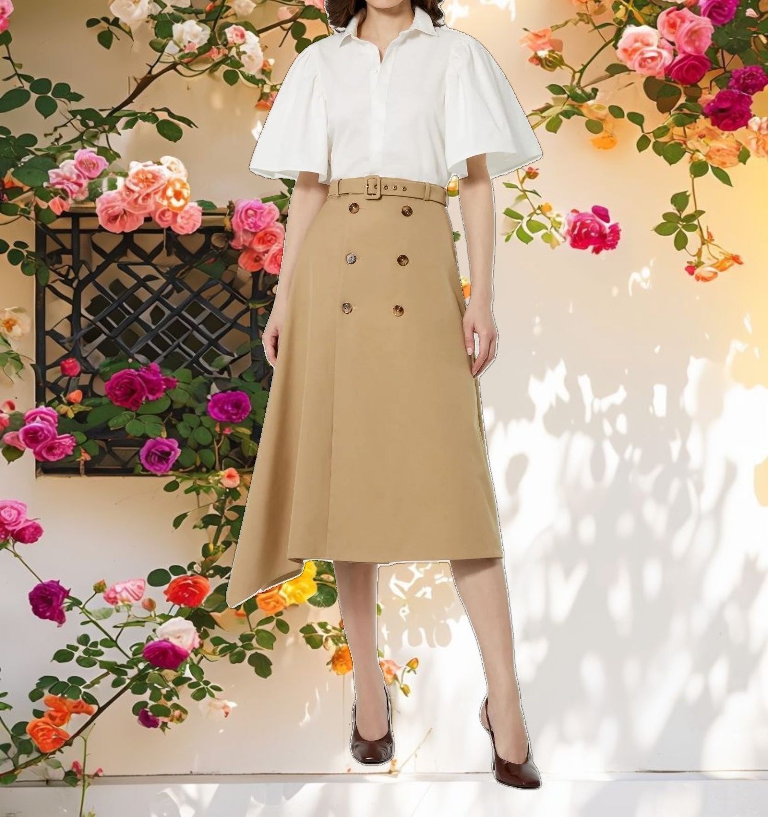 Cotton Flare Ruffle Sleeve Button Up Top