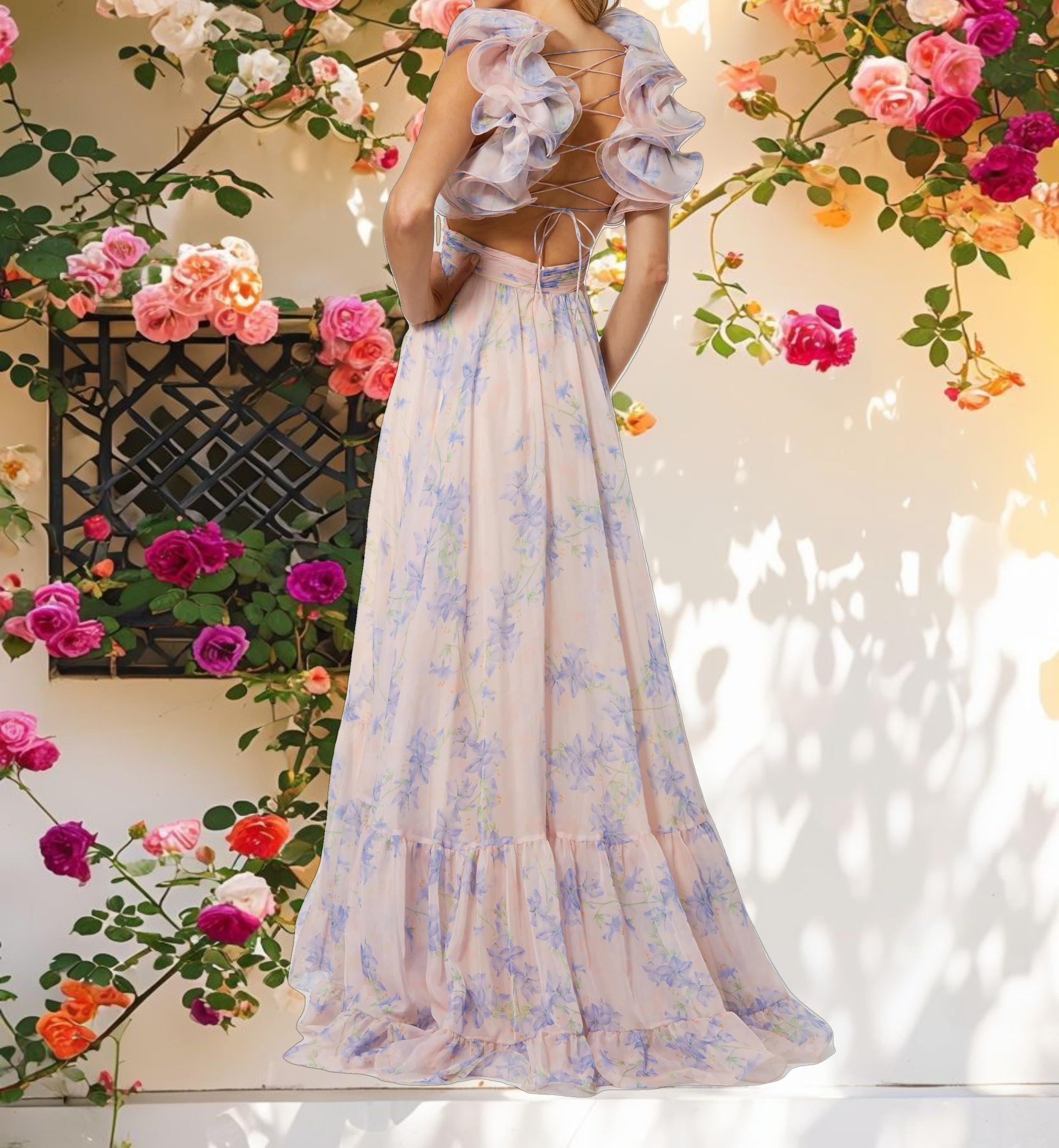 Floral Chiffon Cut Out Dress