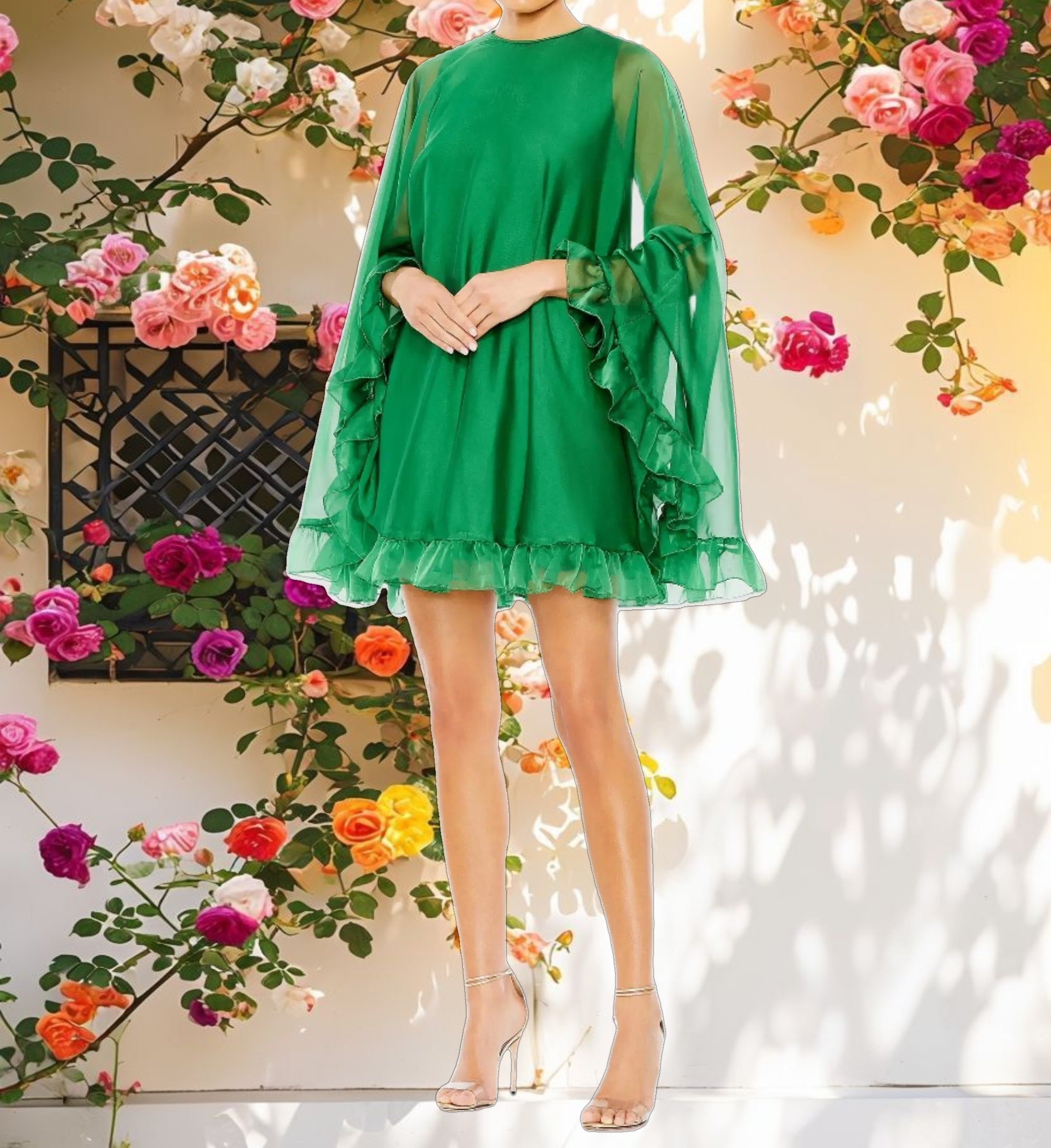 Elegant Ruffle Hem Cape Dress