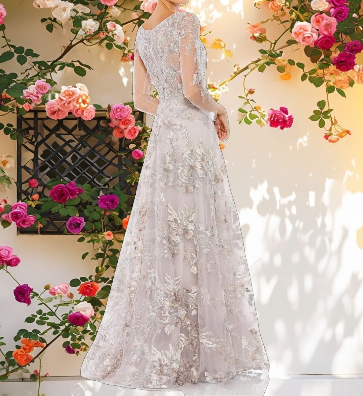 Floral Embroidered A Line Gown